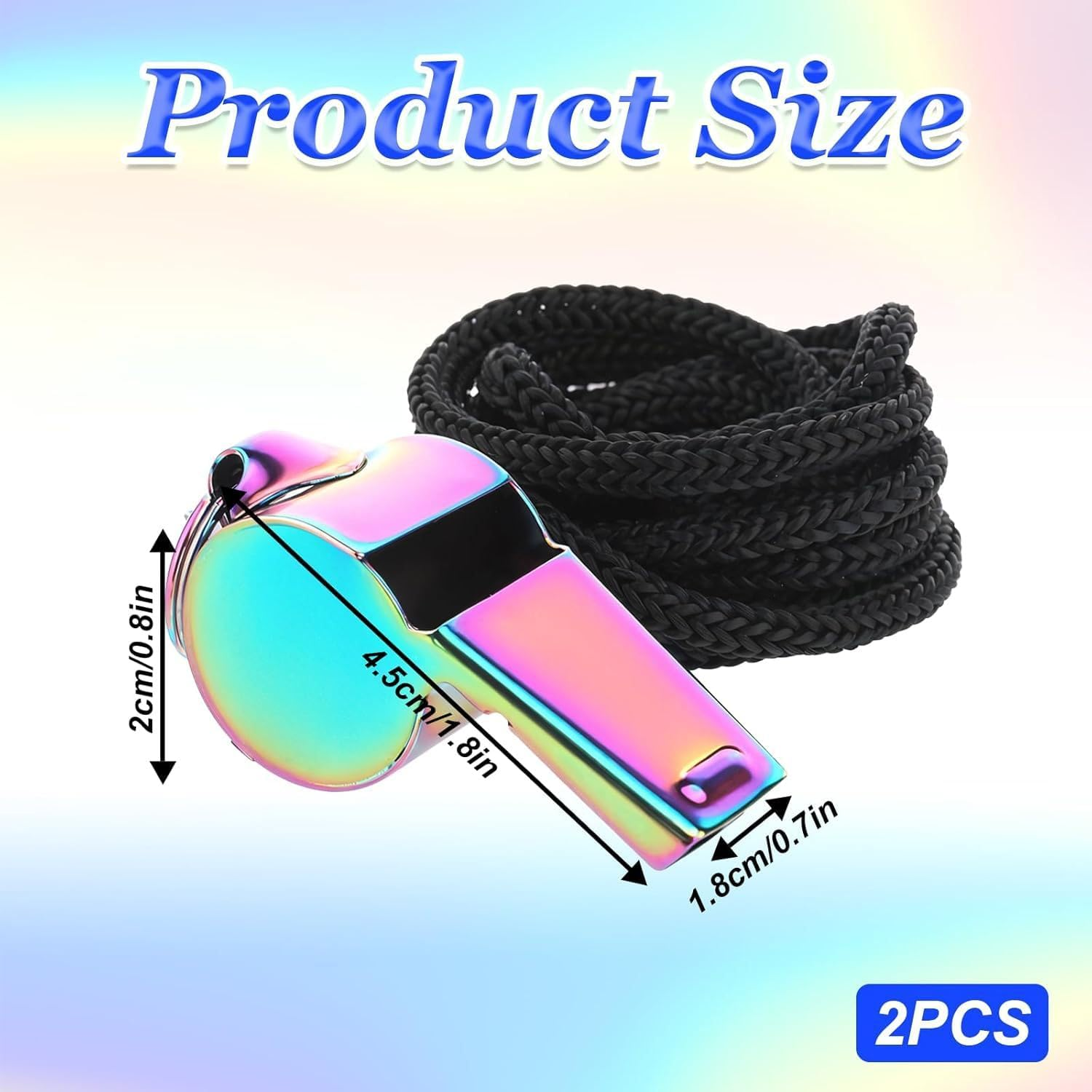 2 Pcs Stainless Steel Whistles with Lanyard Colorful Whistle Loud Crisp Sound Whistle for Adults Refereeteachers Official Directing Traffic Outdoor Adventure Sports Pet Training image number 2