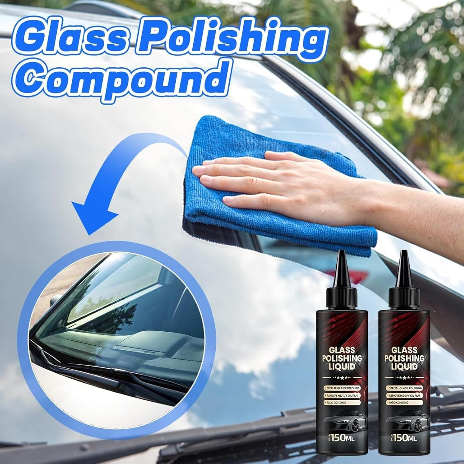 2Pcs D1 Glass Polishing Liquid, Auto Glass Scratch Care Polishing Fluid, Car Oil Film Remover, Car Polish, Water Spot Remover, Eliminates Coatings, Waxes, Oils and More (2Pcs) image number 1