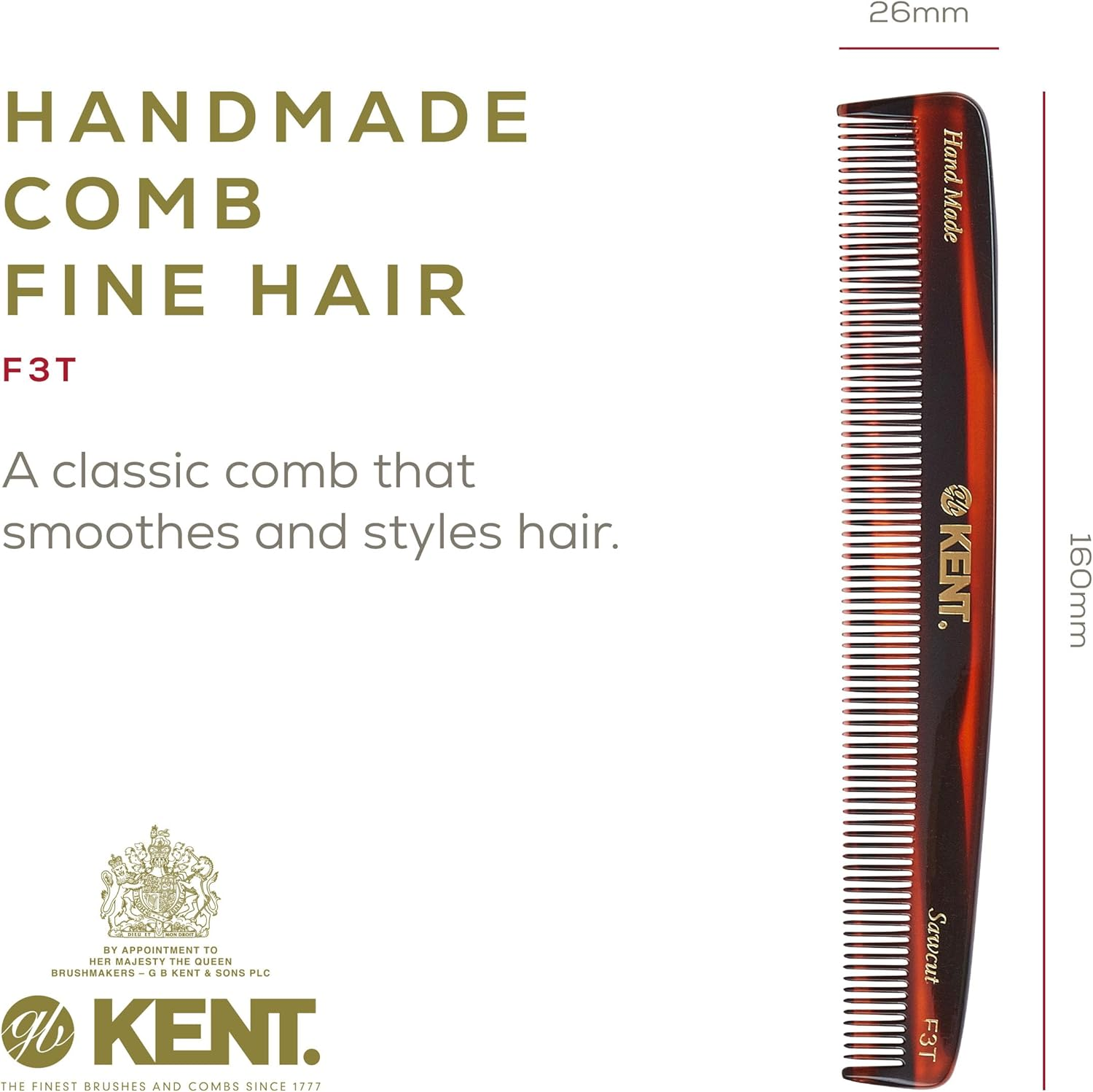 Kent F3T Tortoiseshell Fine Tooth Comb - Hair Parting and Straightening Comb for Men'S & Women'S Dandruff Remover, Saw Cut and Hand Polished Made in England image number 5