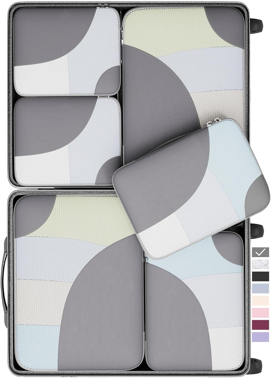 Travel Packing Cubes Set of 6 - Compression Organisers for Luggage & Travel Gear - 3 Sizes L/M/S - Travel Essentials for Men Women - Travel Compression Bags,Travel Accessories ，Grey Storage Cubes image number 3