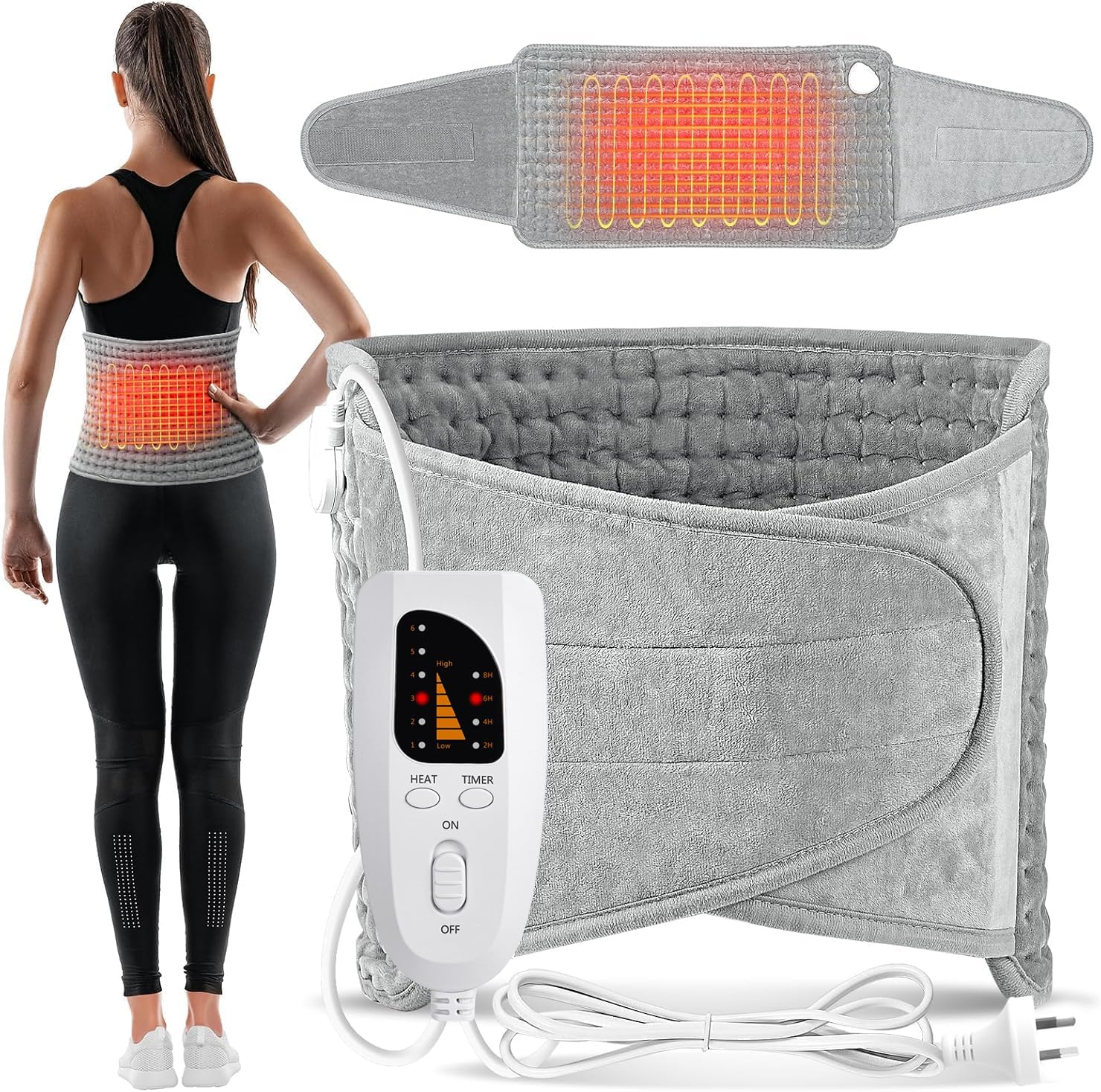 Heating Pad for Back Pain Relief, Koreal Electric Heating for Pad Period Cramps Menstrual, 30Cm X 60Cm with 76Cm Adjustable Belt, 6 Level Heat Setting 4 Level Timming Auto Shut Off image number 2