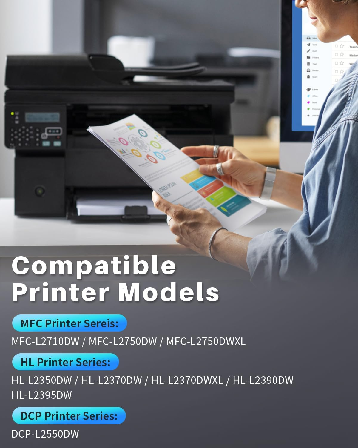 TN2450 Toner Cartridge (3,000 Pages) Compatible for TN2450 TN 2450 TN-2450 High-Yield to Use with HLL2350DW HLL2375DW HLL2395DW MFCL2710DW MFCL2713DW MFCL2730DW MFCL2750DW（1 Black） image number 3