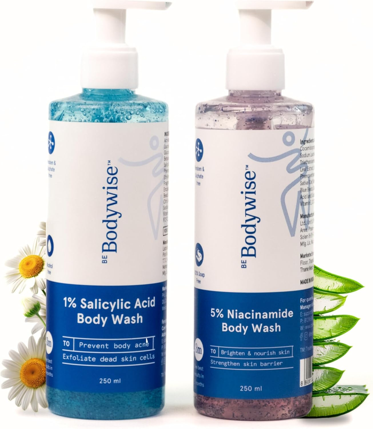 Be Bodywise 5% Niacinamide Body Wash & 1% Salicylic Acid Body Wash | with Aloe Vera & Chamomile Extract | for Glowing, Radiant & Even-Toned Skin | 500 Ml image number 3