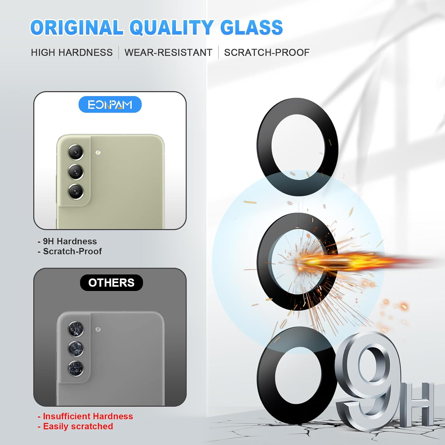 Eonpam Pack of 2 Camera Glass for Samsung Galaxy S21 FE 5G Original Rear Camera Lens Glass Replacement HD Camera Protection Camera Glass + Repair Kit image number 1