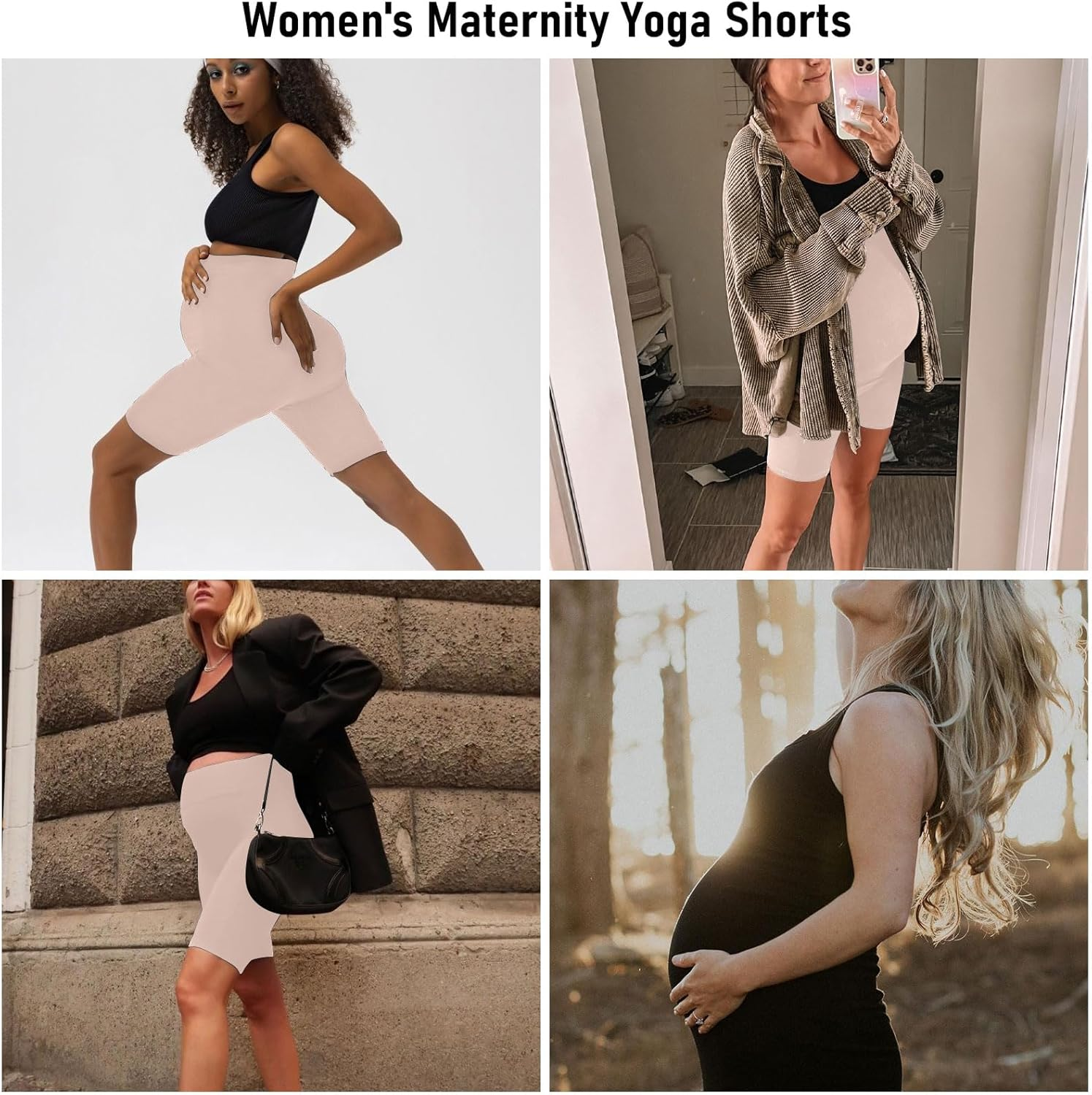 Maternity Shorts for Women over the Belly Pregnancy Biker Shorts Workout Active Running Yoga Shorts with Pockets image number 4