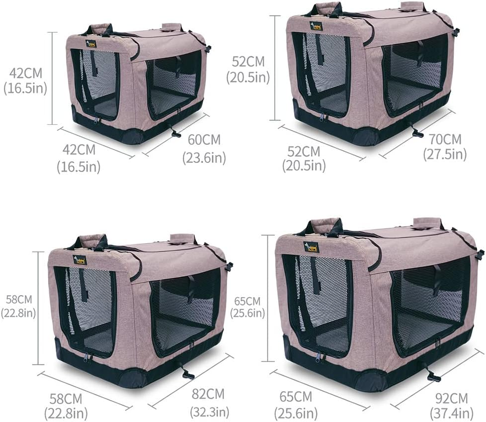 Ondoing Foldable Dog Crate, Portable Pet Outdoor Carrier, Car Travel Cage, Kennel with Mat, Transport Cage, Folding Dog Crate for Traveling, Multifunctional, Heavy Duty, Khaki, 50X34X34Cm image number 3