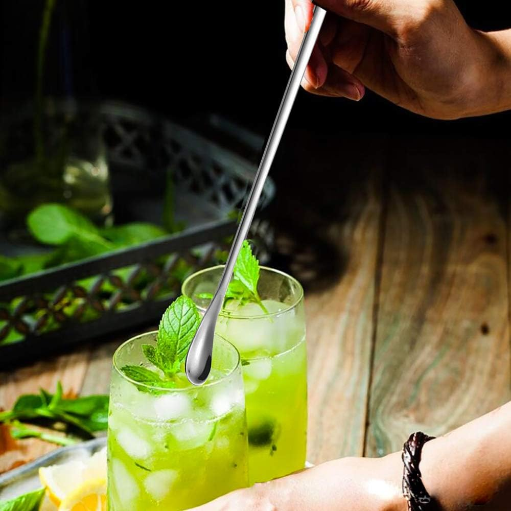 Delove Long Stainless Steel Cocktail Stirrers Stir Cocktail Drink Swizzle Stick Beverage Coffee Stirring Spoon- Mixing Spoon- Tiny Salt Condiment Spoon (10.3-Inch) image number 2