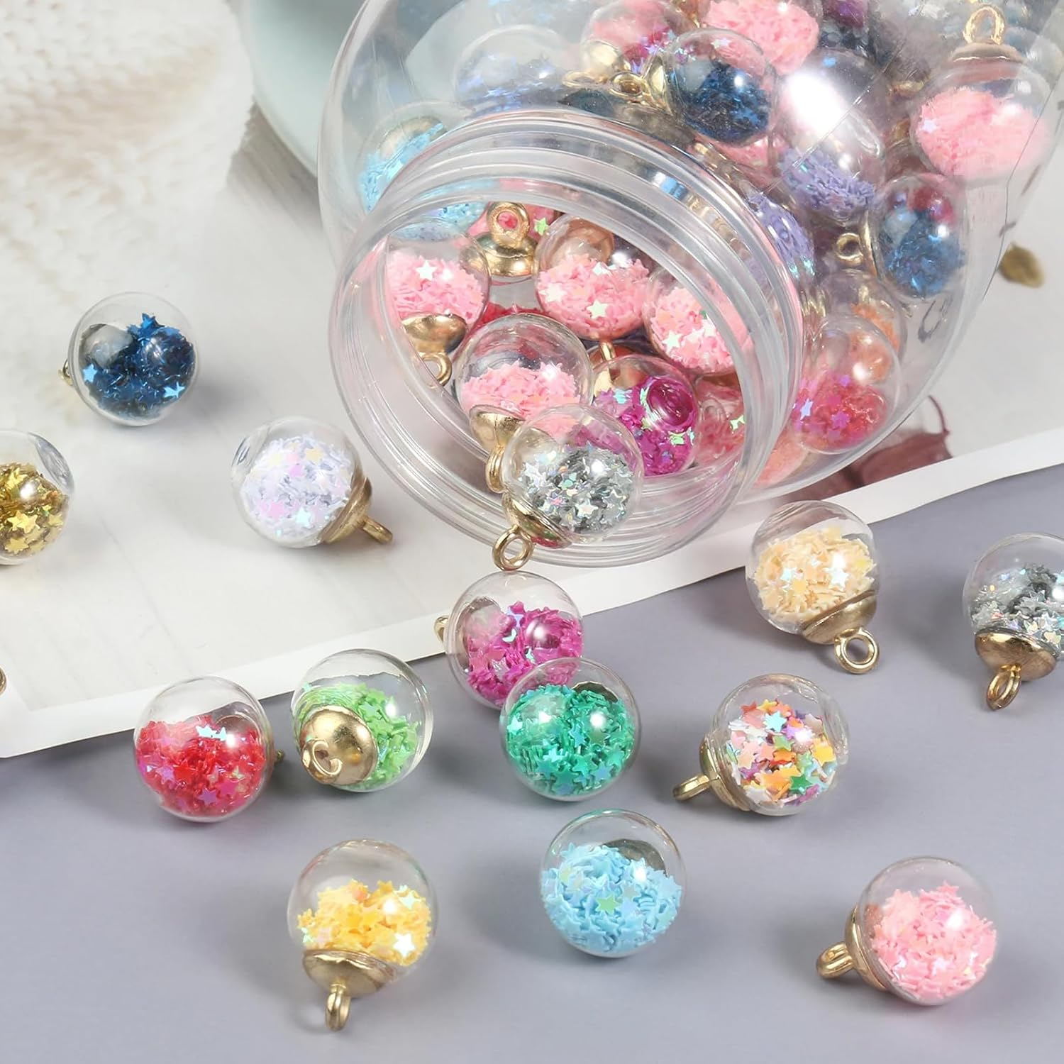 Star Glass Ball Charms, 60 Pcs Colorful Star Shiny Rhinestone Glass Ball Pendant Charm for DIY Jewelry Making, Necklace Bracelet Earring, Art Craft Making, DIY Supplies image number 1