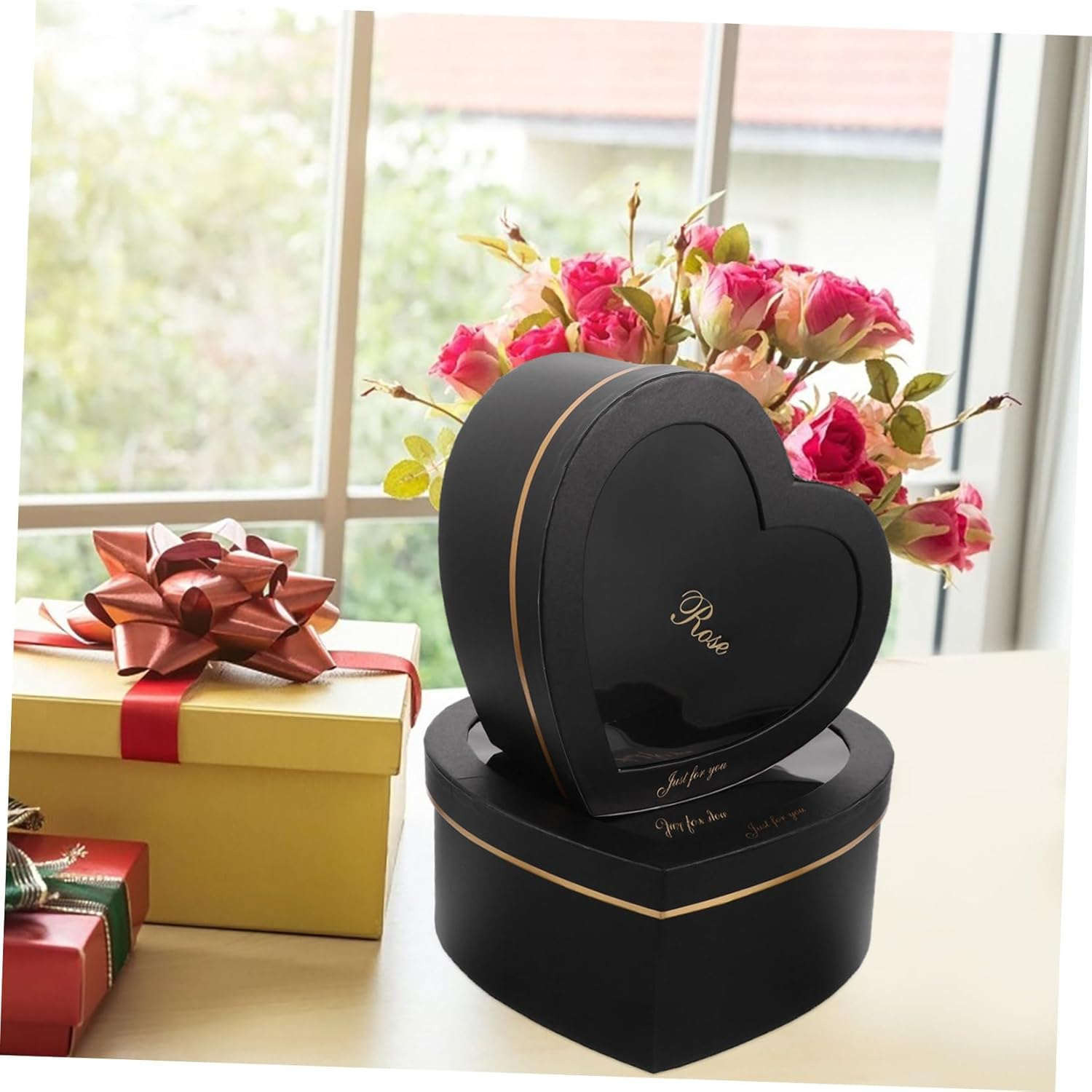 SAFIGLE 2Pcs Valentine'S Day Box Heart Shaped Boxes for Presents DIY Window and Lids Flower for Packaging - Red image number 6