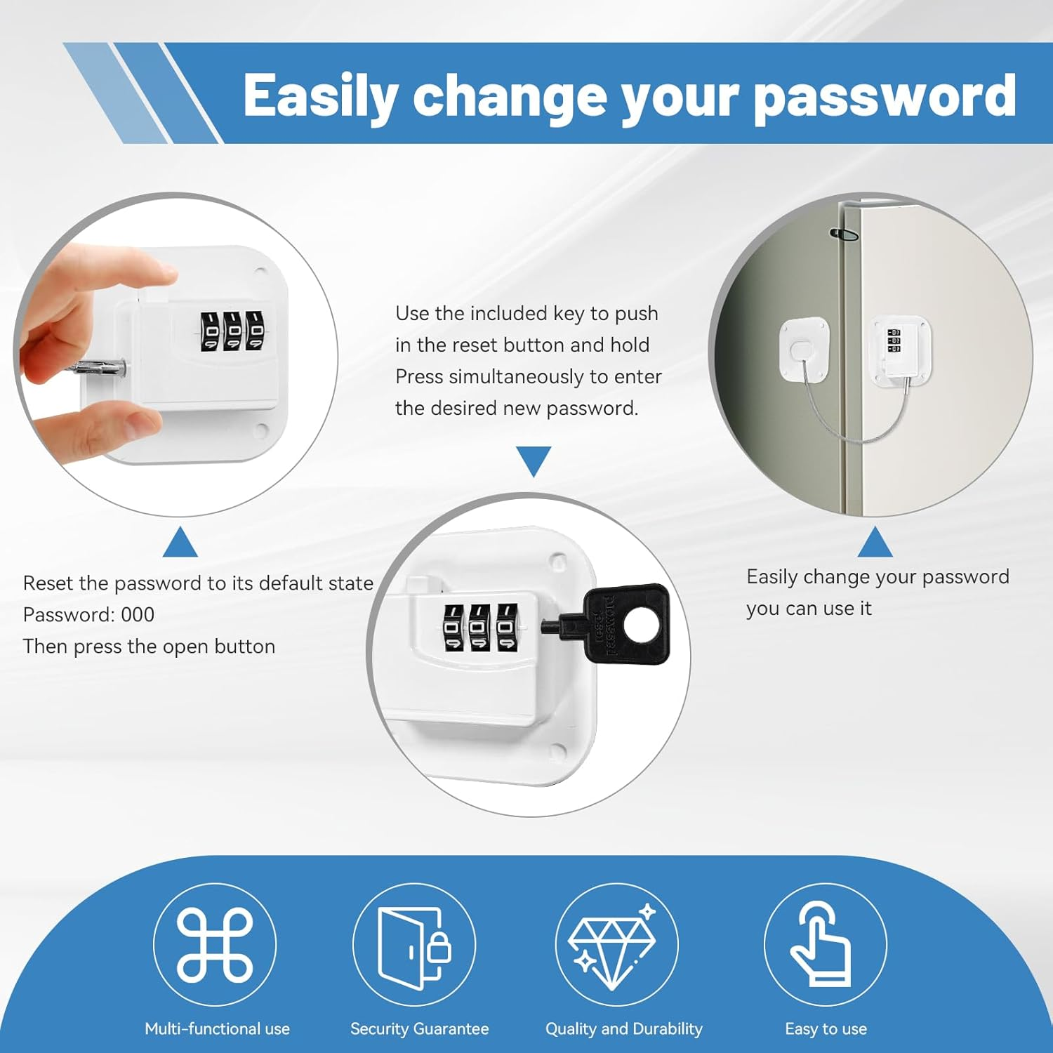 4PCS Combination Fridge Lock - Drill-Free Square Cabinet Latch for Home Safety, Universal Fits Door/Freezer/Window/Drawer/Toilet, Home Hardware (Black, White) image number 3