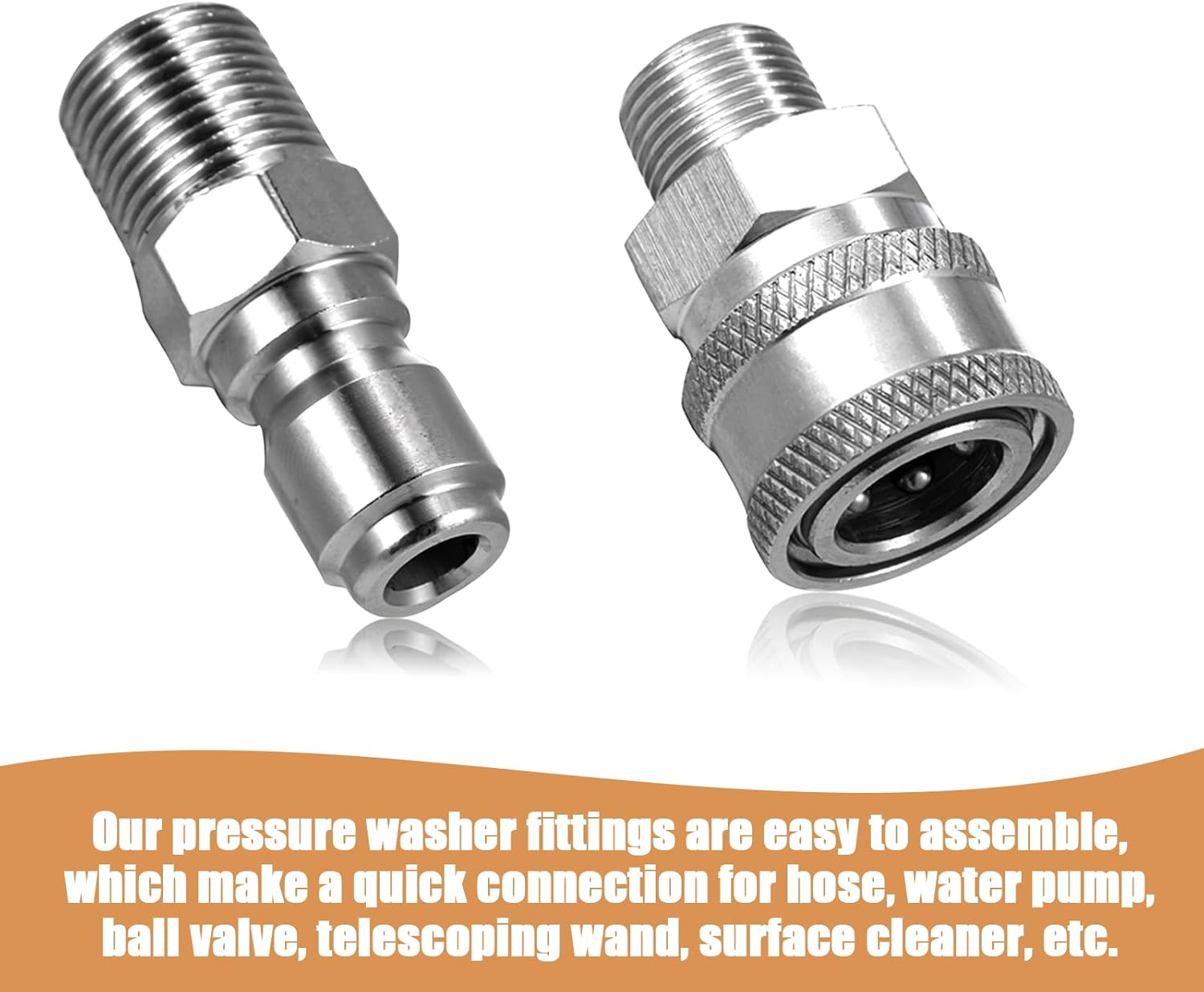 4 Sets NPT 3/8 Inch Pressure Washer Coupler Quick Connect Plug Stainless Steel Male and Female Quick Connect Fittings Pressure Washer Adapter Set (Internal Thread, External Thread) image number 3