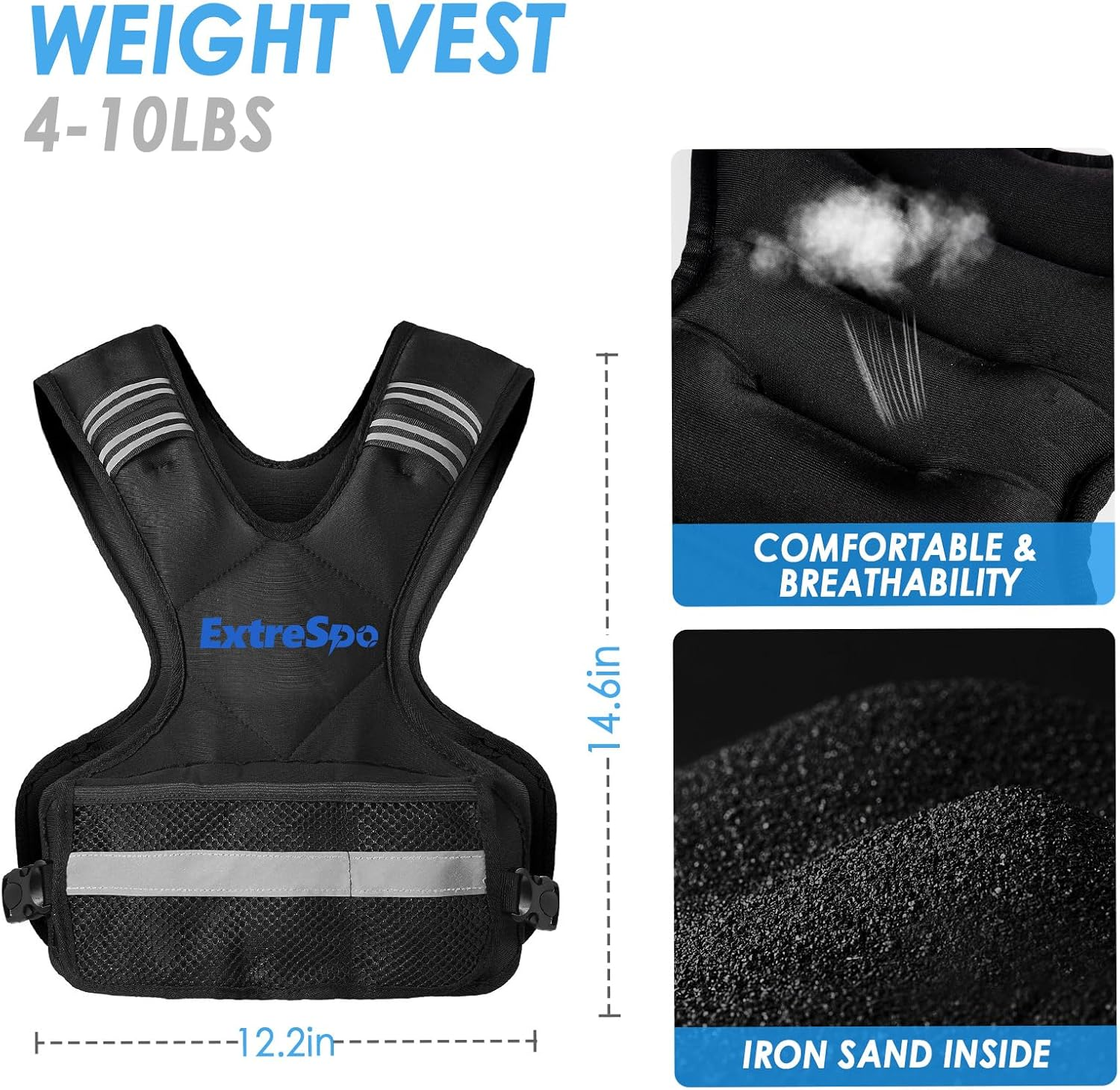 Extrespo Adjustable Weighted Vest for Men and Women | 1.8-4.5KG/5-9KG Vest with 6 Ironsand Weights for Home Workouts | Body Weight Vest Exercise Set for Cardio and Strength Training image number 1