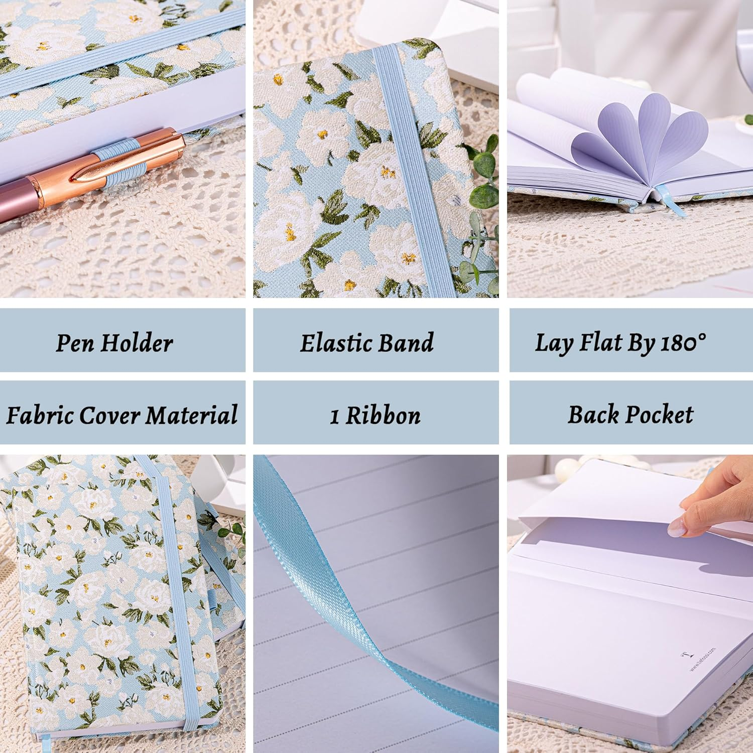 TIEFOSSI Lined Journals for Writing Aesthetic Floral Notebook, College Ruled Notebook A5 Hardcover Notebooks for Women & Girls, 100GSM 316 Numbered Pages, Travel, Business, Work, Office, School Taking - Blue image number 3