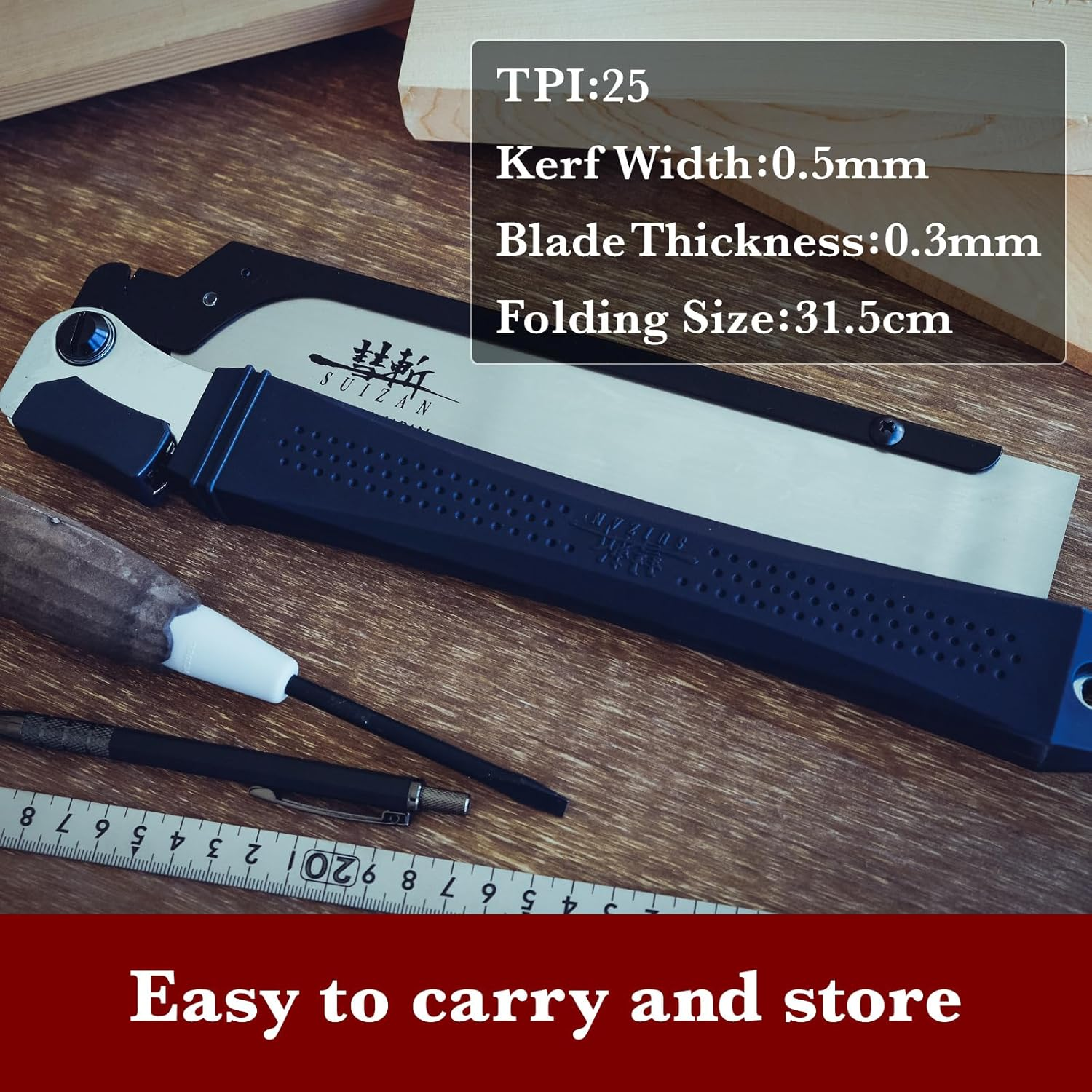 SUIZAN Folding Dozuki Dovetail Saw 240Mm Crosscut - Professional Japanese Pullsaw Handsaw Woodworking Tools image number 3