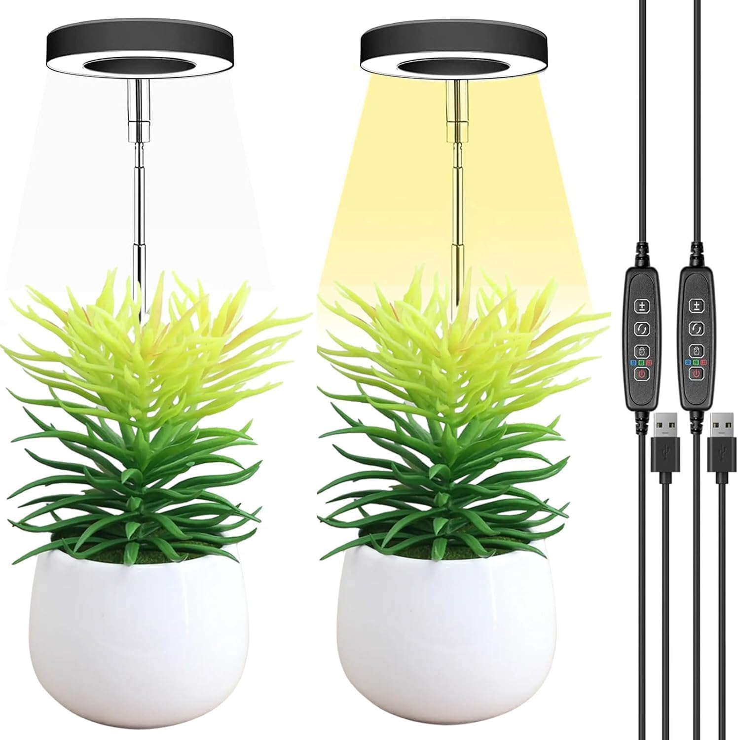 Plant Grow Light, 2Pack LED Growing Lamp Full Spectrum for Indoor Plant, Height Adjustable Plant Light with Auto On/Off Timer 3/9/12H,4 Dimmable Brightness for Small Plant, Black