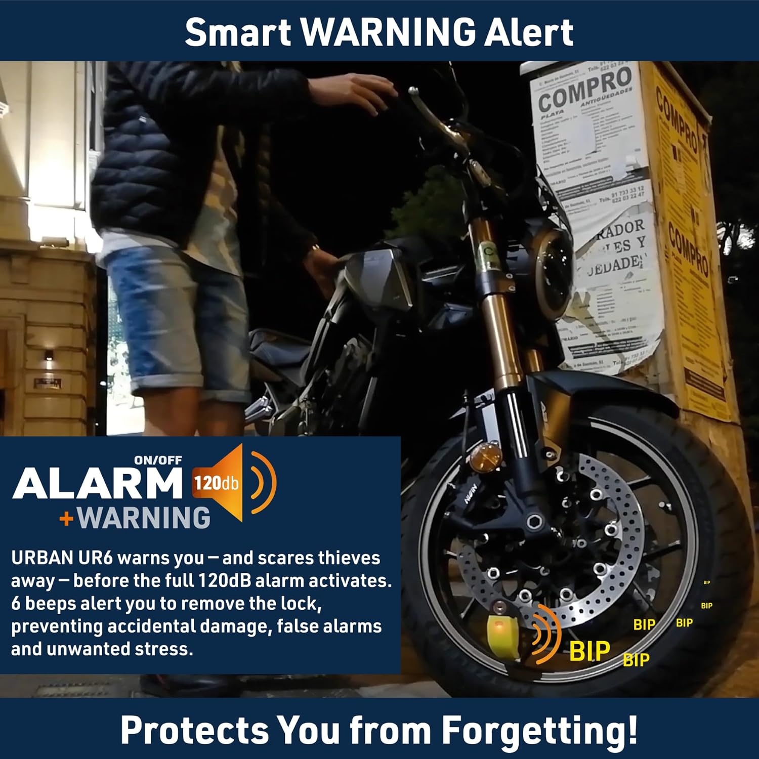 Urban UR6 Alarm Disc Lock 120Db On/Off, Warning Function A+ Sensitivity, Replaceable Alarm Module, Waterproof, Longlife Lithium Battery, Electronic Reminder, Universal Motorbikes, Bicycles, Scooters image number 6