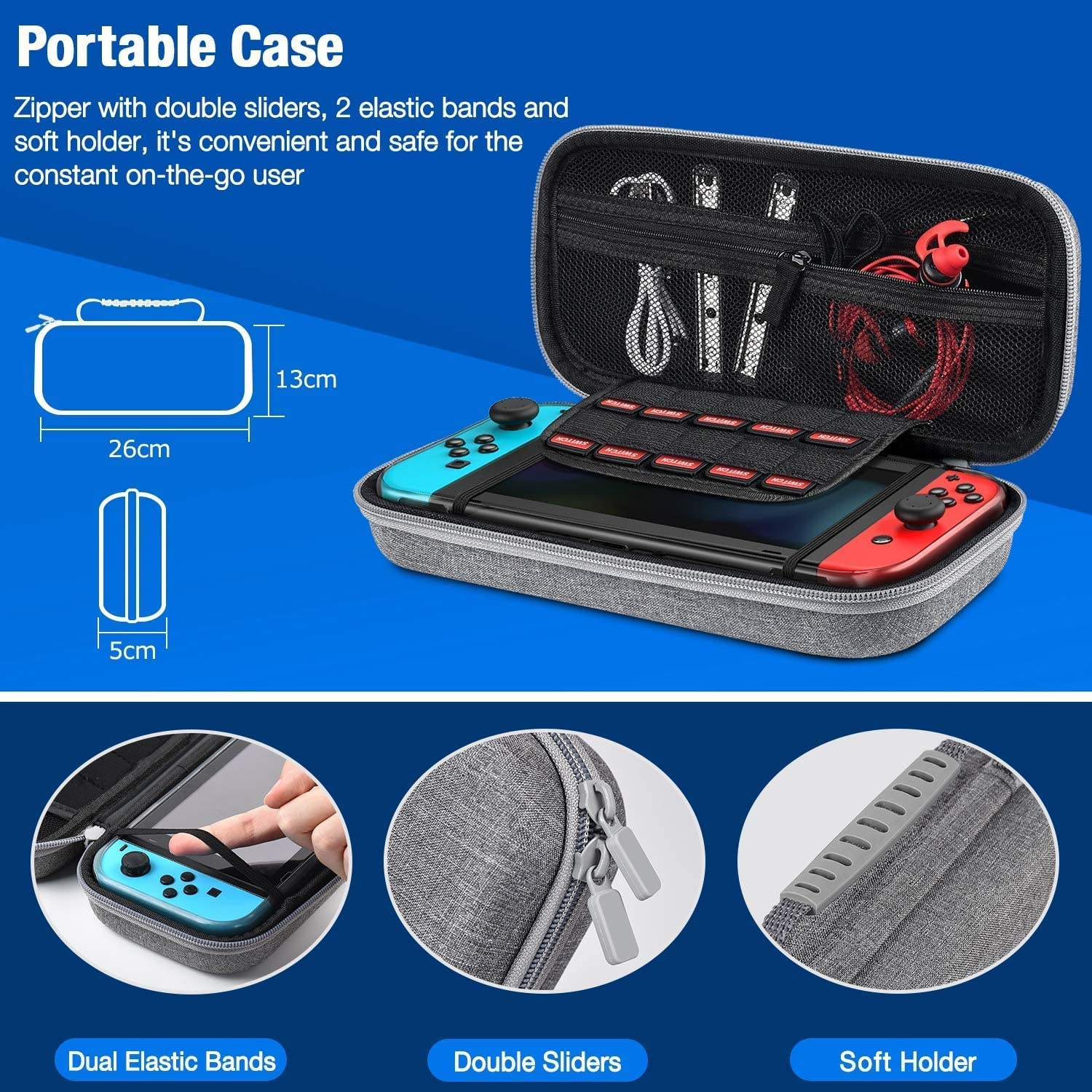 EZONEDEAL Switch Case Compatible with Switch, Switch Carrying Case with with 10 Games Slots, Portable Travel Hard Shell Switch Case for Game Storage Accessories, Gray