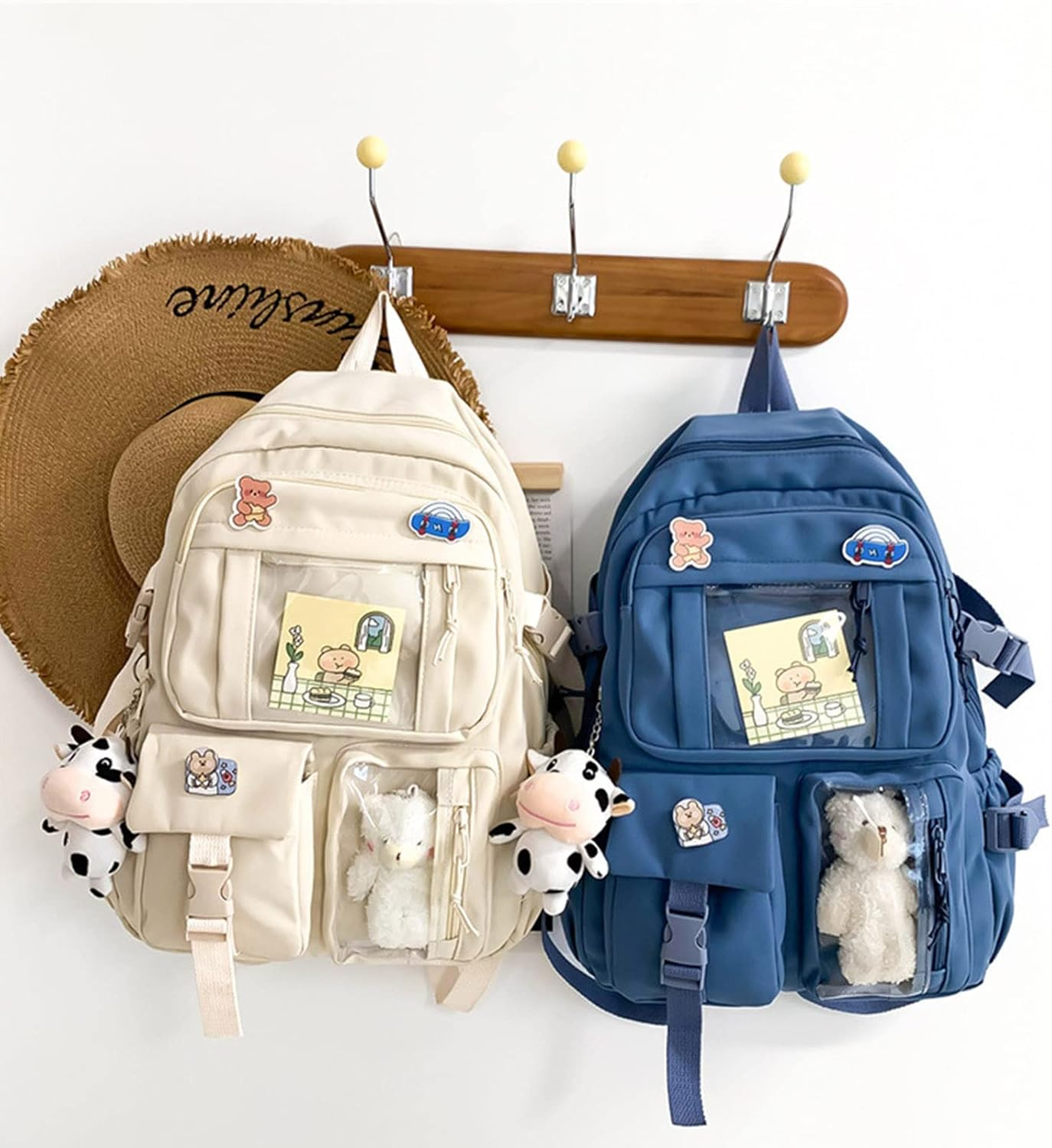 Kawaii Backpack Cute School Backpack Aesthetic Bookbags with Kawaii Pin Accessories for Teen Girls - Black image number 2