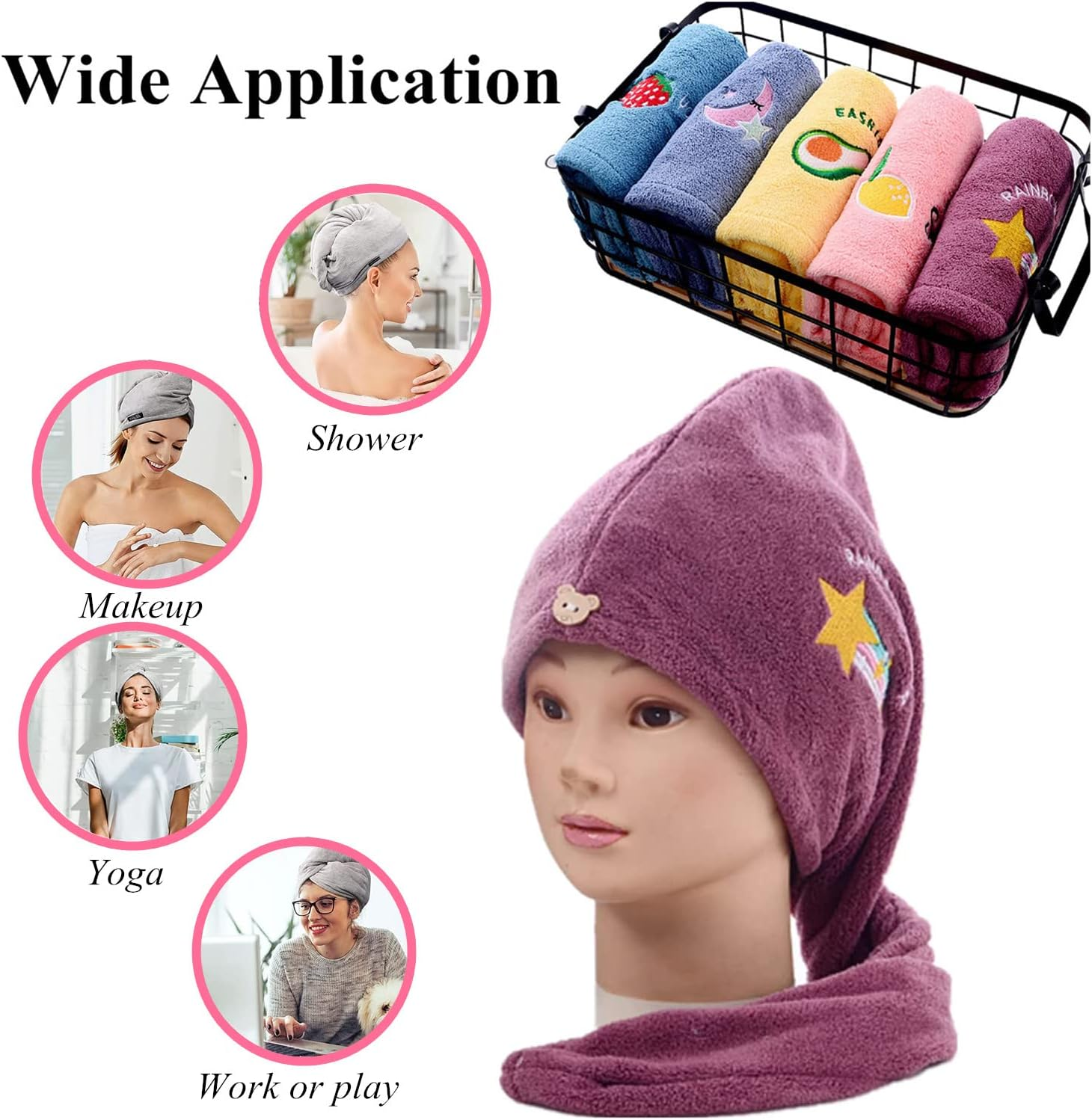 Kettion Pack of 3 Hair Turban with Buttons, Hair Towel, Turban Towel, Hair Quick-Dry Hair Towel, Super Absorbent Hair Drying Towel, Twisted Hair Towel Wrap, image number 6