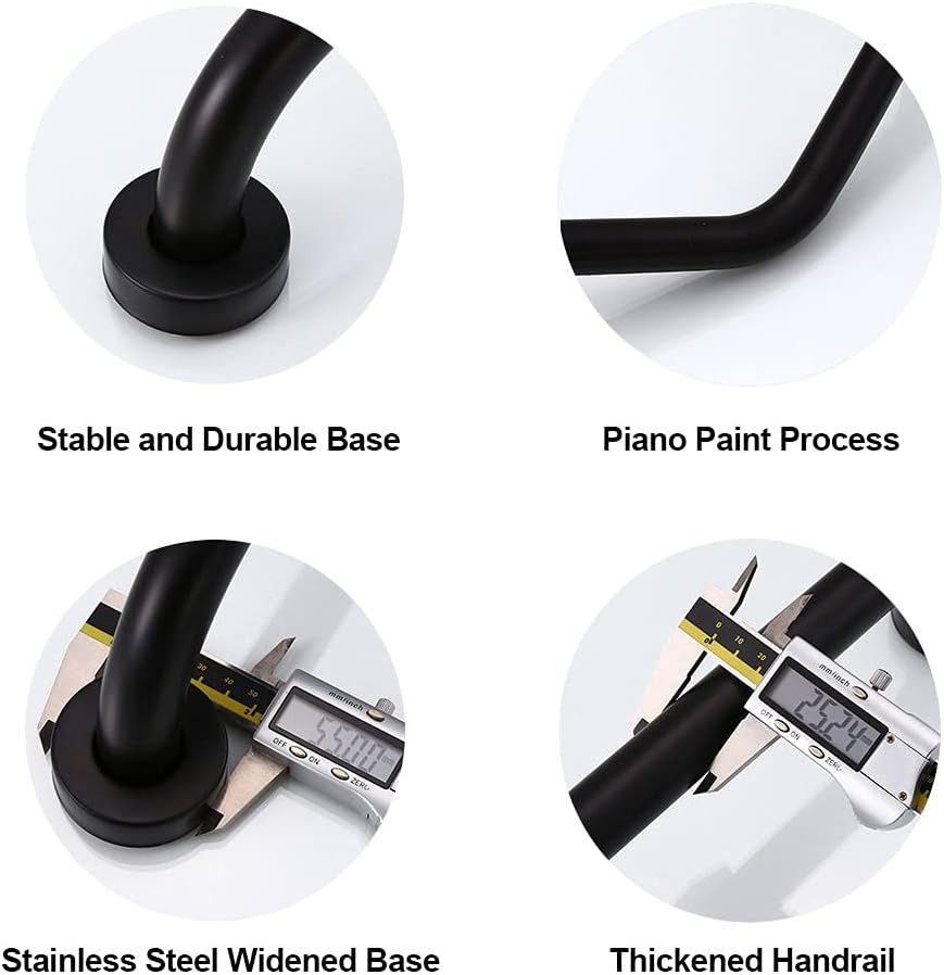 Bath Grab Bar Sturdy Bathroom Balance Bar Stainless Steel Shower Safety Handle Safety Hand Rail Support for Bathtub, Toilet, Bathroom, Kitchen, Stairway Handrail, Outdoor, Black image number 6