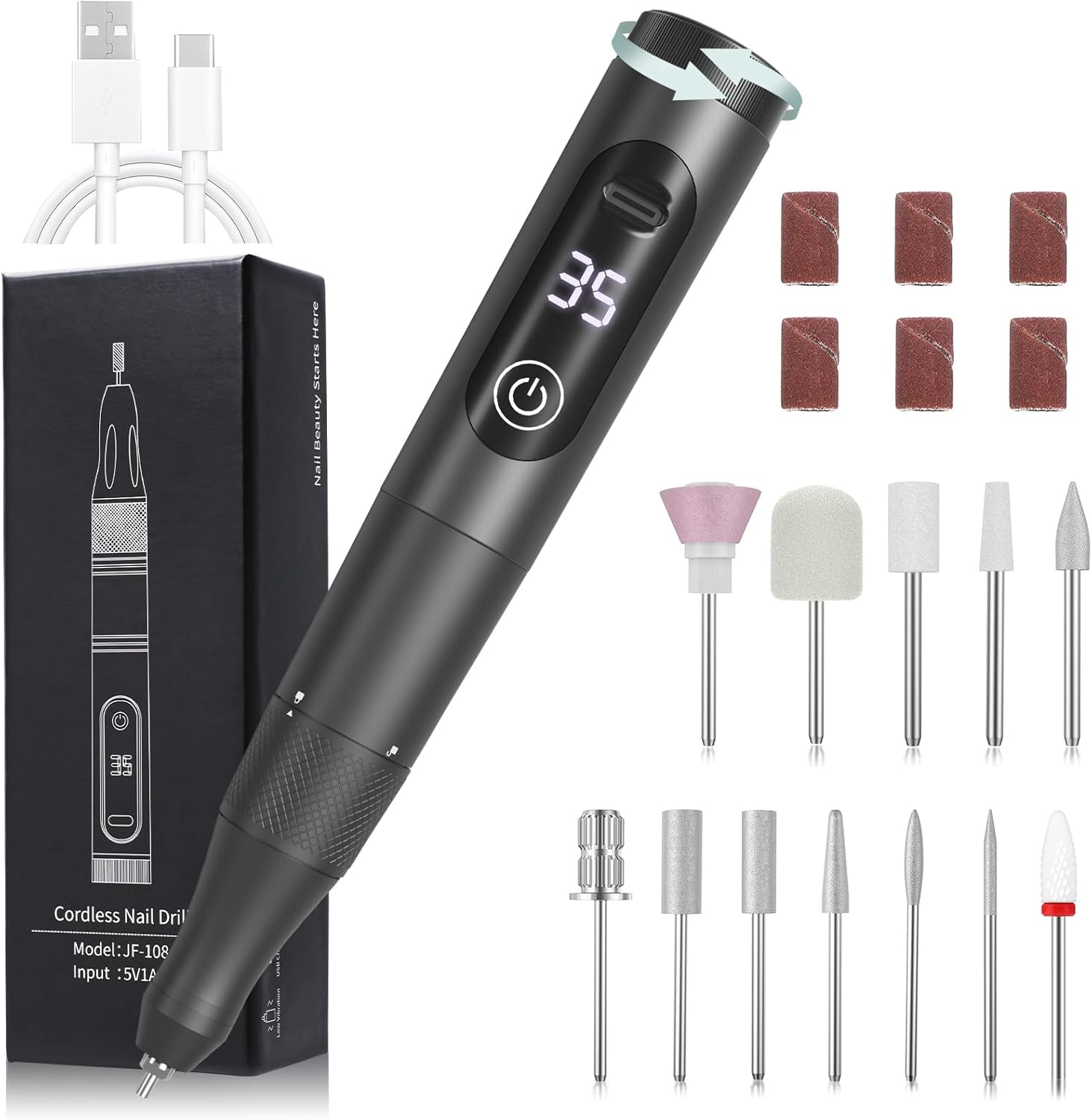 Professional Nail Drill Cordless, 35000RPM Touchscreen Portable Efile Nail Drill Kit with LCD Display for Manicure Pedicure Polishing, Foot Nail Grinder Electric Nail File Set for Home, Salon, Travel image number 3