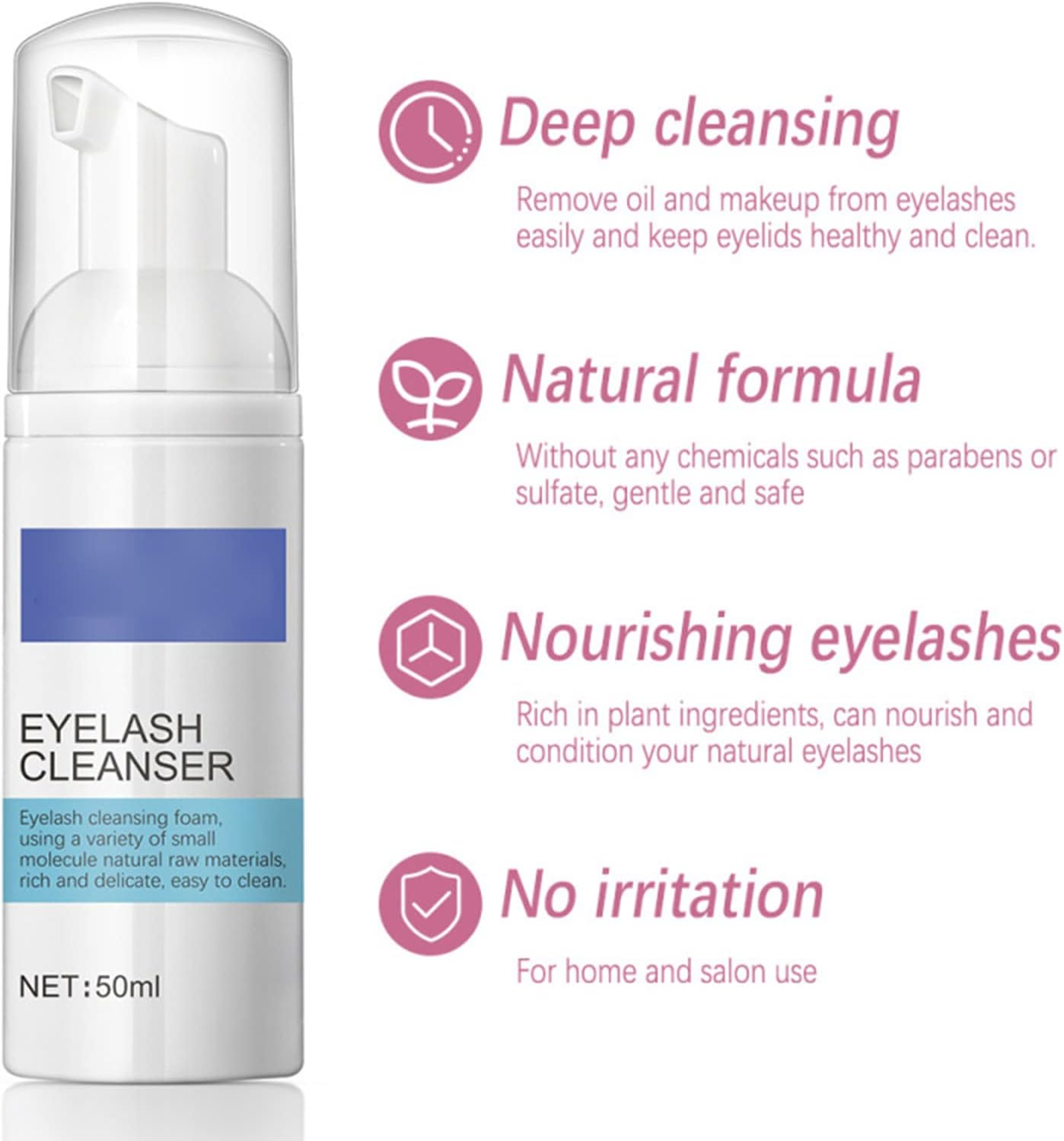Eyelash Wash Cleanser Shampoo,Meizhaung Eyelash Cleansing Foam,50Ml Eyelashes Eyebrow Foaming Cleanser, for Extensions & Natural Lashes Safe Makeup & Mascara Remover