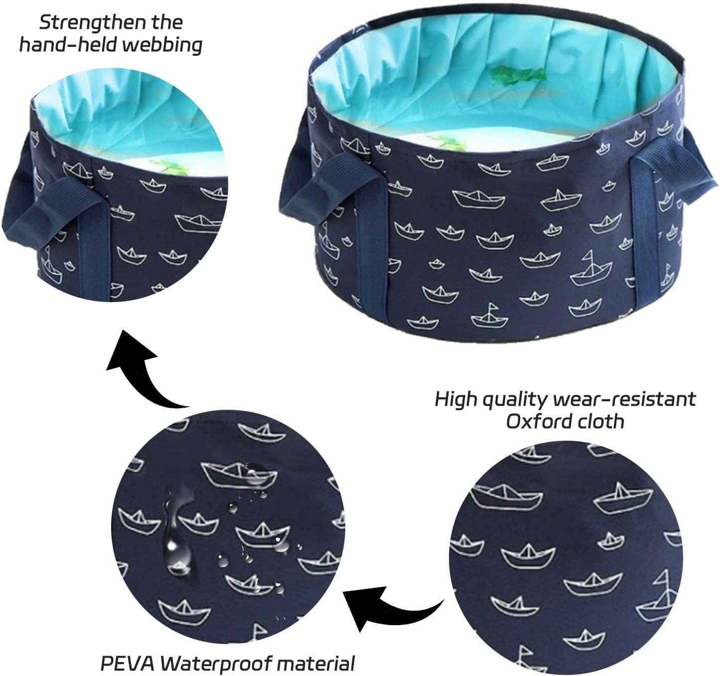 Foot Bath Basin,13.8 Diameter, 7.5 Inches High Portable Travel Collapsible Foot Basin Folding Foot Bath Tub Soaking Feet Bucket for Camping Washing image number 6