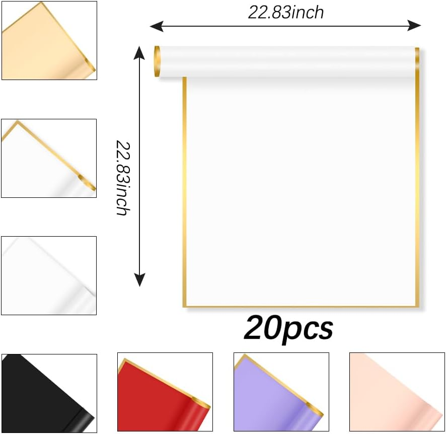 Gold Edge Wrapping Paper 20 Sheets - White Floral Gift Wrap with Golden Border for Bouquets, Wedding, Anniversary, Gift Packaging, Flower Shop - Gold Trim With Champagne image number 2