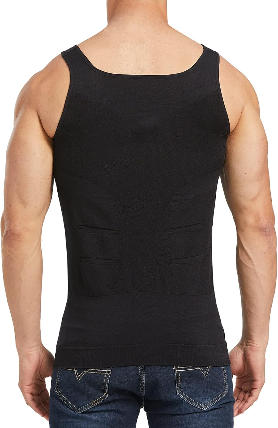 Men'S Shaper Slimming Undershirts T-Shirt Elastic Body Sculpting Vest Black Color