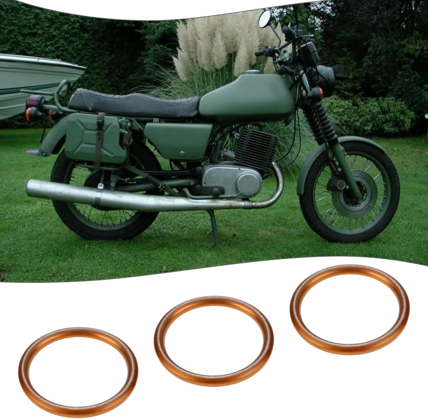 Briny River 4Pcs Motorcycle Exhaust Gaskets Compatible with MZ TS ES ETS ETZ 150 125 1962-1978 Copper Muffler Gasket 43X35Mm