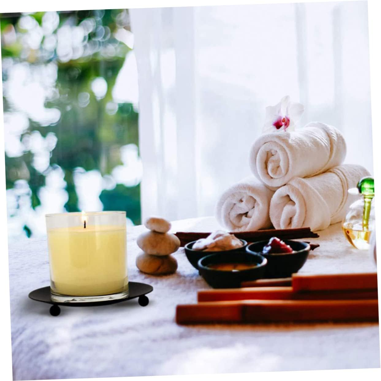 CORHAD 4Pcs Iron Plate Candle Holder Pillar Candle Plate for Home Decor Office Table Living