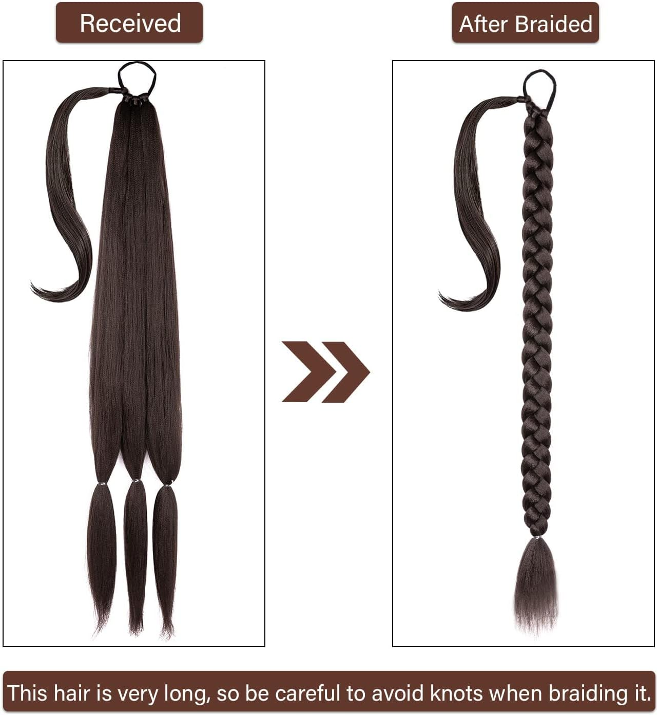 Braided Ponytail Extension 36 Inch Braid Ponytail Extension with Hair Tie Straight Wrap around Hair Extensions Ponytail Long Braided Ponytail for Women Daily Wear (4#) - 27 image number 7