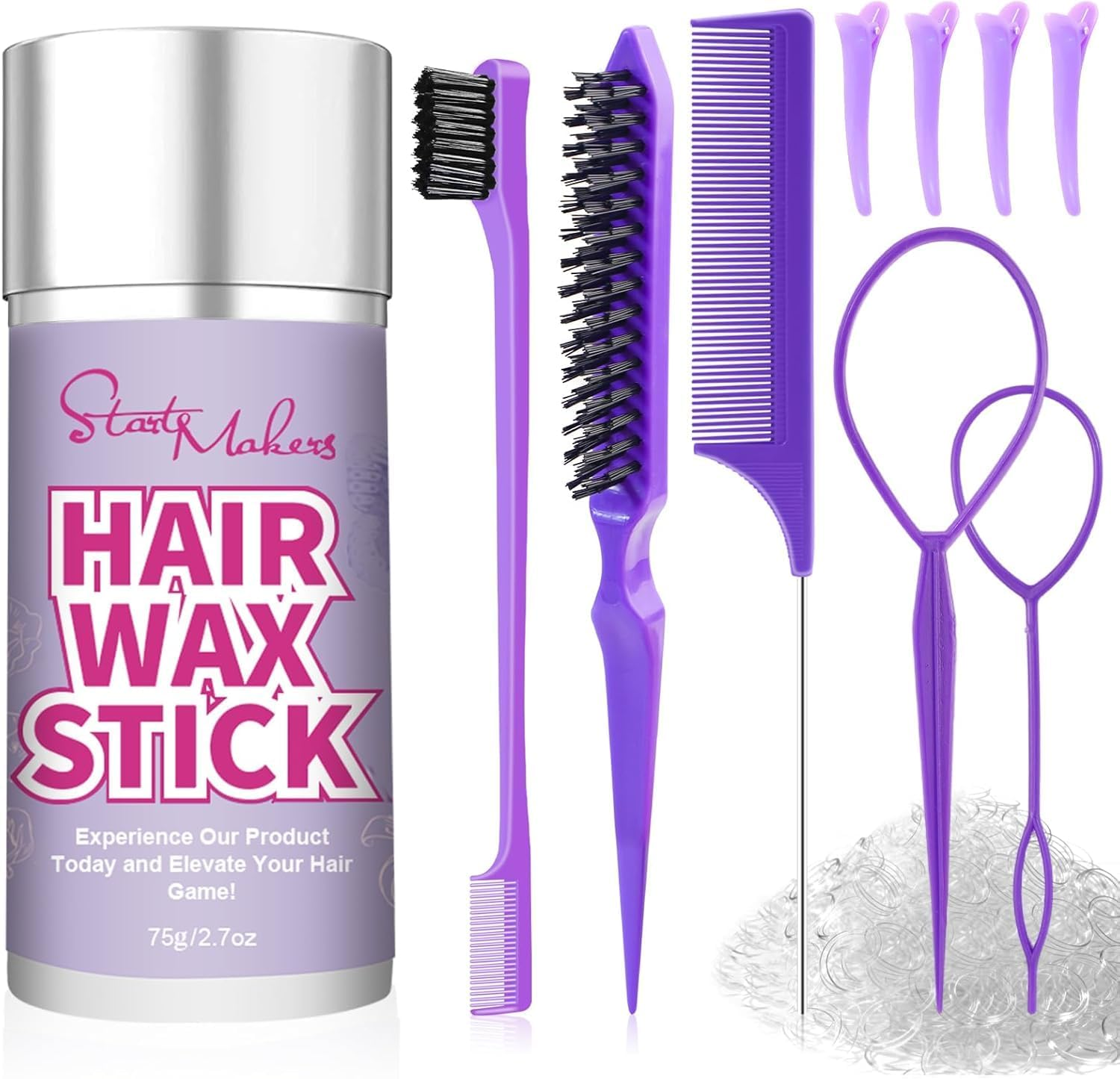 Start Makers Hair Wax Stick, Slick Back Hair Brush Kit, Hair Styling Stick for Flyaways, Edge Control Lasting Hold, Slick Back Brush for Smooth Edge, Tame Frizz Comb Style, Styling Set for Women Girls (11 Pcs) image number 3