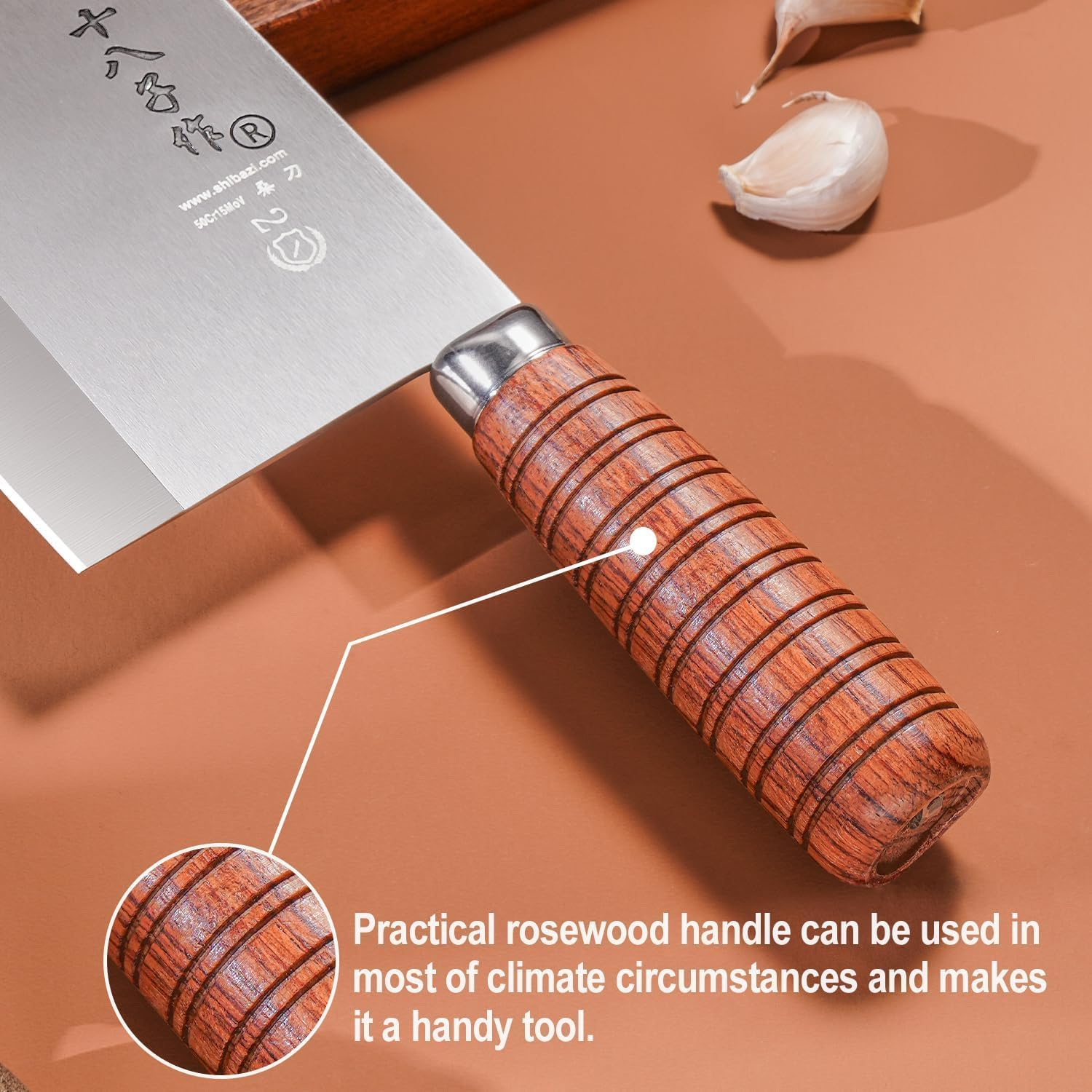 SHI BA ZI ZUO Cleaver Knife,Professional Chef Knife for Vegetable Slicing and Meat Cutting,Stainless Steel Kitchen Knife with Anti-Slip Wooden Handle