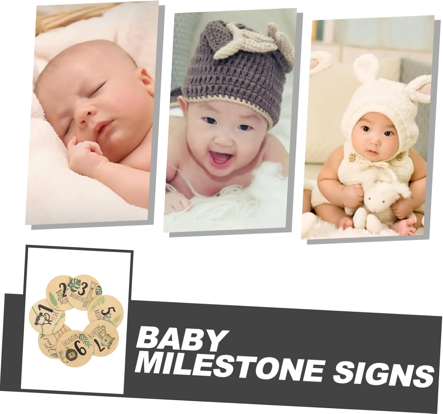 7Pcs Wooden Milestone Cards Month Announcement Signs Cute Animal Designs Photo Props for Newborn Capturing