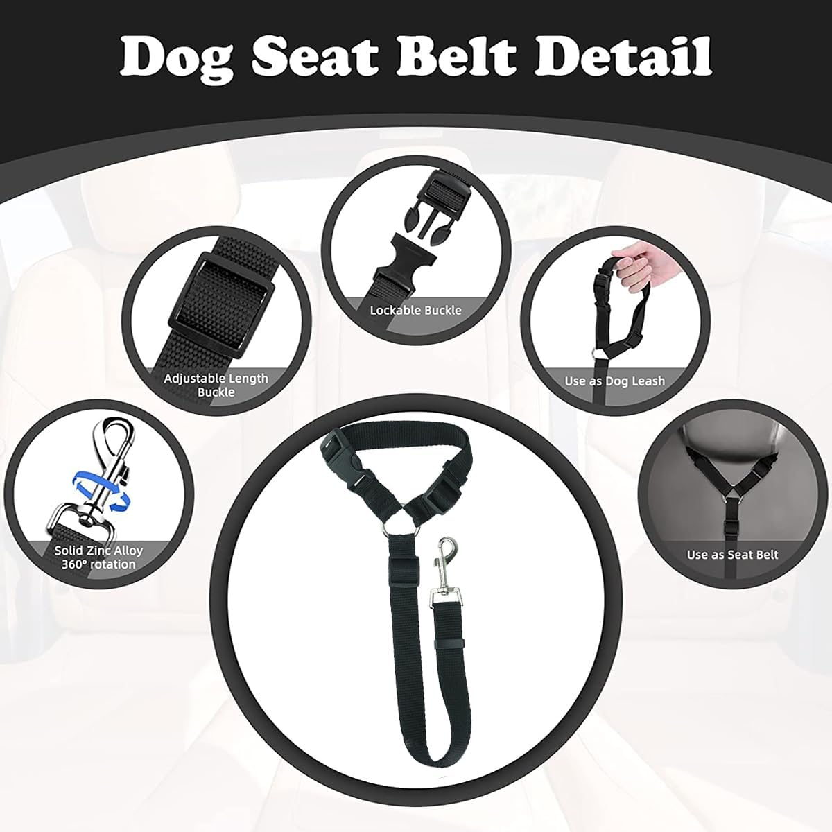 1Pc Pet Dog and Cat Seat Adjustable Safety Strap for Pets - Cat and Dog Car Seat Belt with Headrest Attachment(Dark Blue, Black, Red, Sky Blue, Pink & Purple) (Red) - Pink image number 2
