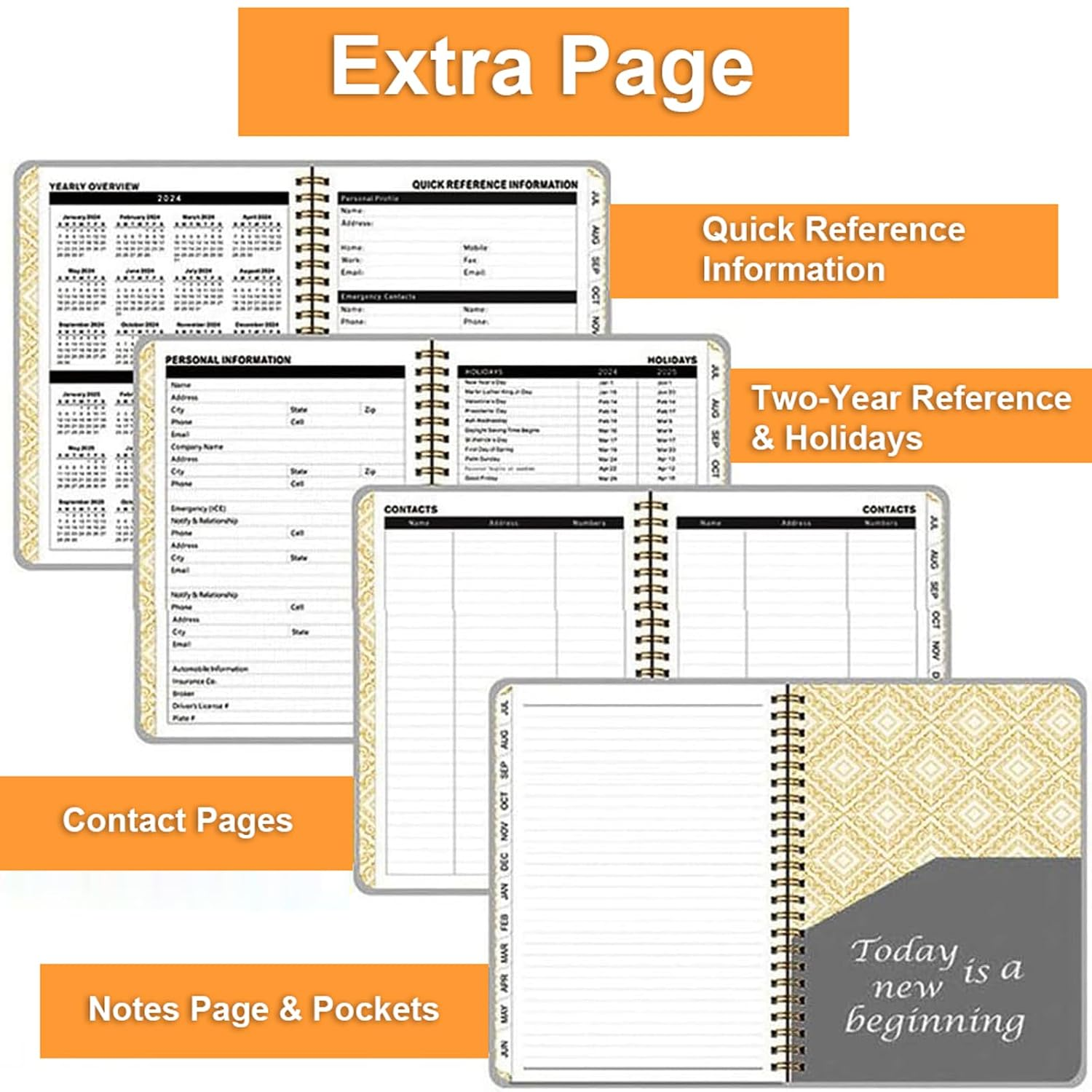 Lined Spiral Journal Notebook, A5 Weekly and Monthly Plan Ruled Journals for Writing, Hardcover Notebooks for Work,Note Taking and Office School Supplies (Black) image number 6