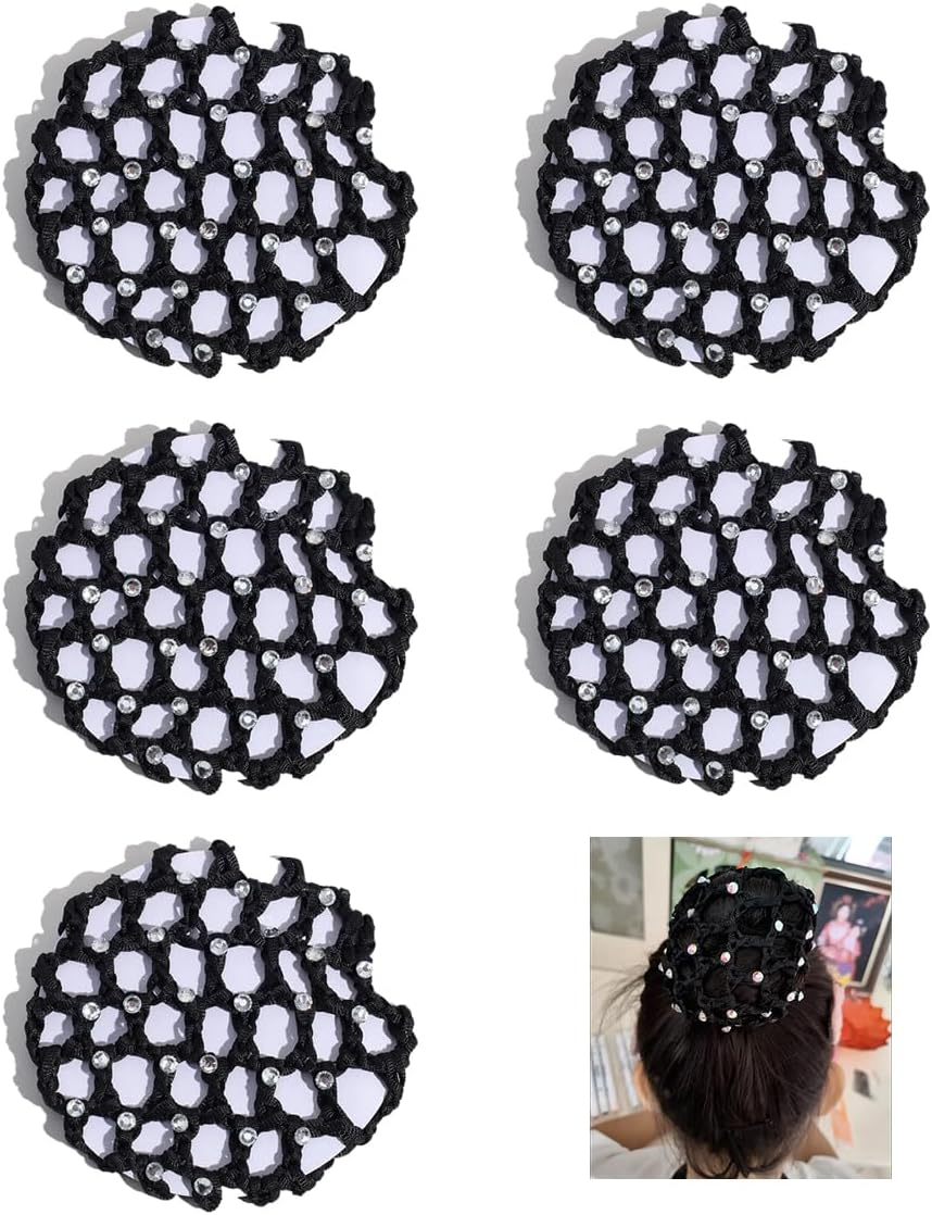 TSUOUKL Pack of 5, Net for Hair, Hair Nets Hairstyles, Hair Net, Hair Net, Bun Net, Ballet Bun Net, Crystal Hair Net, Ballet Hair Net, Bun Ballet Girls, Bun Glitter, Bun Nets image number 6
