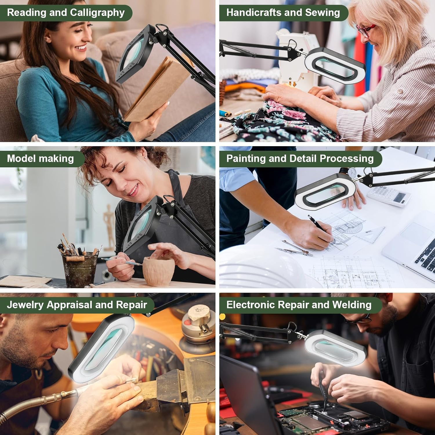 Zhiwei 10 X Rectangle Magnifying Glass with Light and Stand, 2-In-1 Desk Lamp and Clamp, 5 Colour Modes, Continuously Dimmable, Table Magnifier for Crafts, Reading, Repair. image number 2