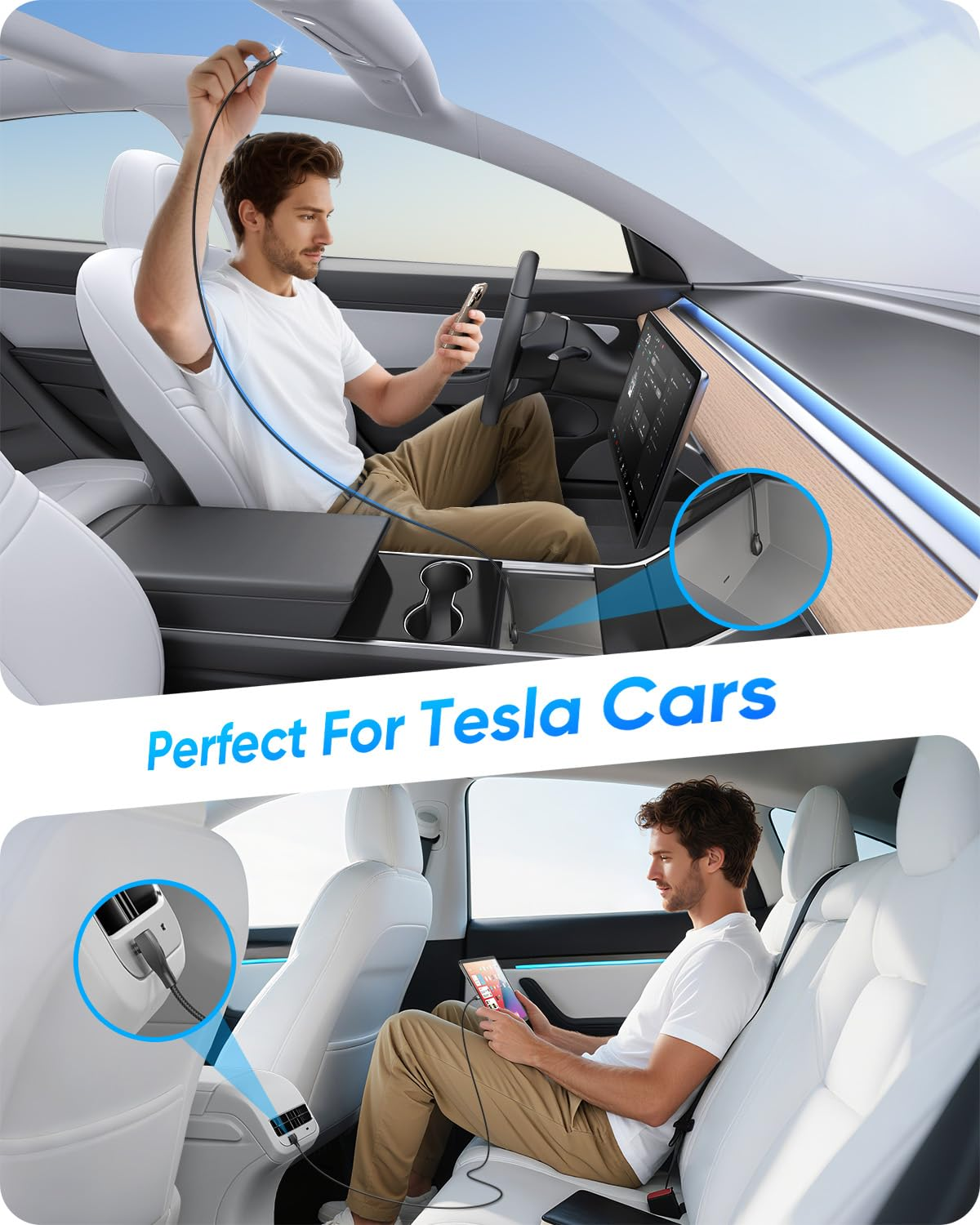 SUNGUY Right Angle USB C Cable, 60W USB C Charging Cable, 90 Degree Nylon Braided Type C Charger Cord for Carplay, Android Auto, Iphone 17/Air/16/15 Series, Samsung, Macbook [1M, Grey, 2Pack] image number 4