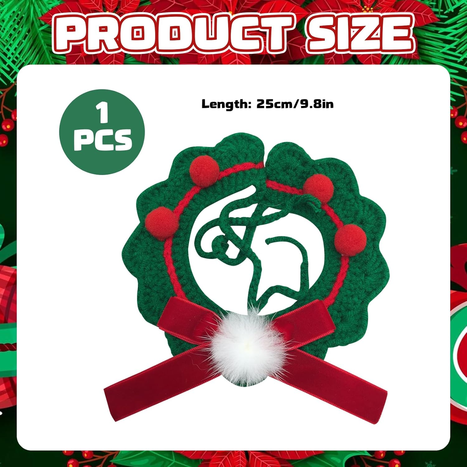 Christmas Pet Collar Cat Puppy Christmas Hand Knitted Collar Bow Tie Cat Soft Adjustable Pet Scarf Winter Cat Neck Warmer Christmas Costume Gift for Puppies Cats (Green) image number 2