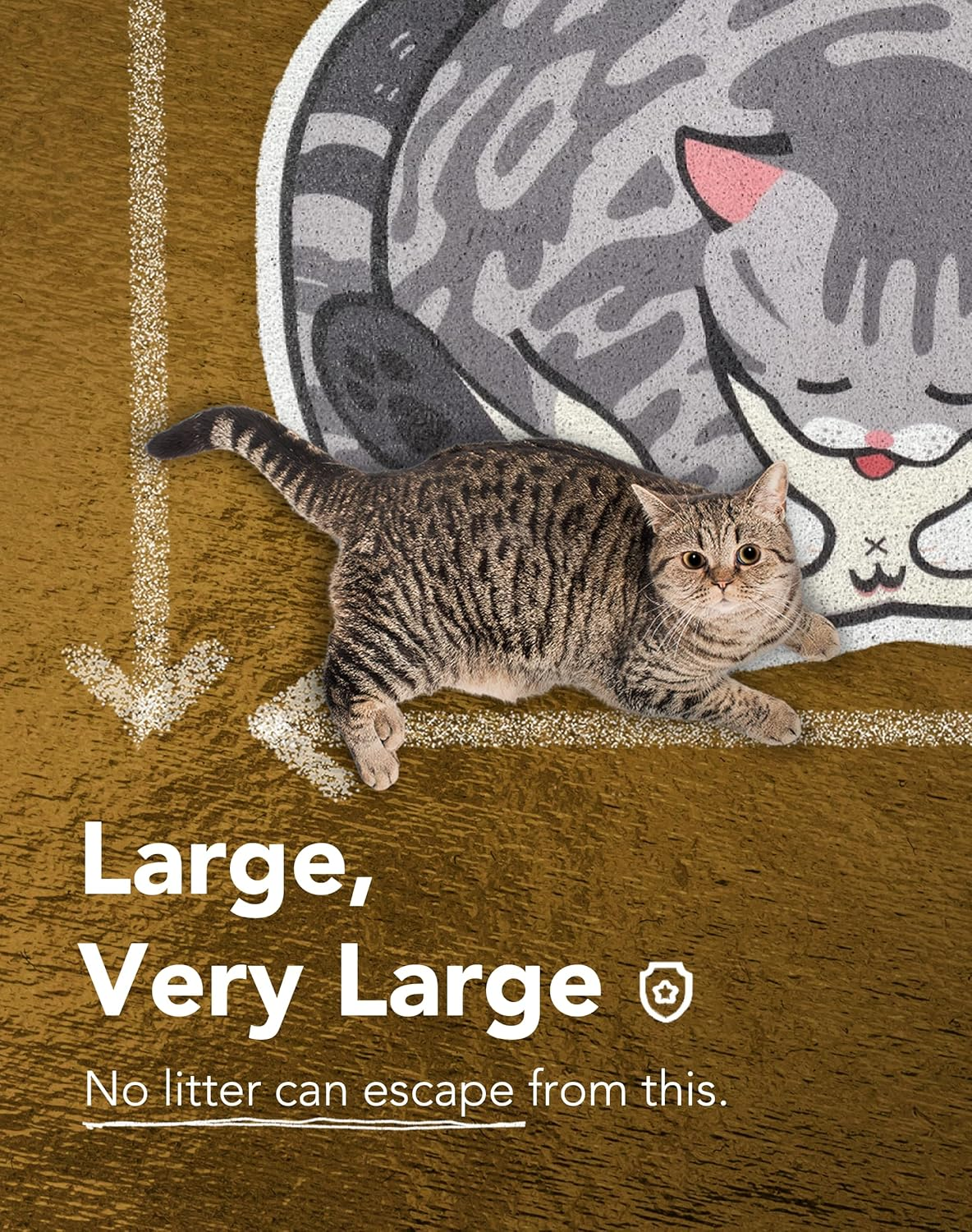 Lukamoo&reg; Cute Cat Litter Mat (32&rsquo;&rsquo;X24&rsquo;&rsquo;), Extra-Large/Xl, for Kitty Litter & Cute Cat Litter Box, Cat Accessories for Indoor Cats, Litter Trapping Mat (Grey Tabby, Semi-Circular) image number 6
