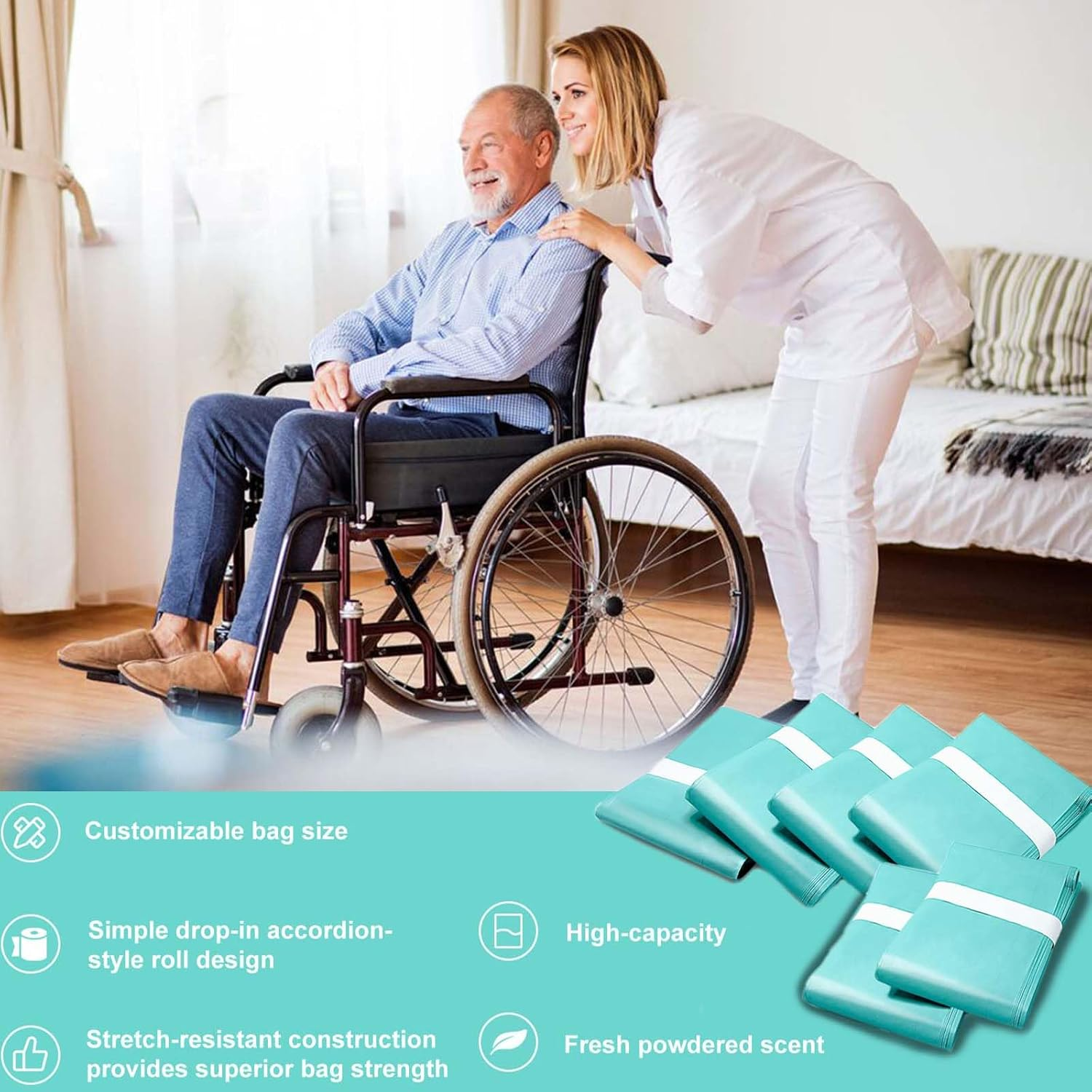 6-Pack Diaper Pail Liner Refills Bags Compatible with KORBELL Nappy Bin 16L Disposable Bag Refill，Green, Lightly Scented image number 2