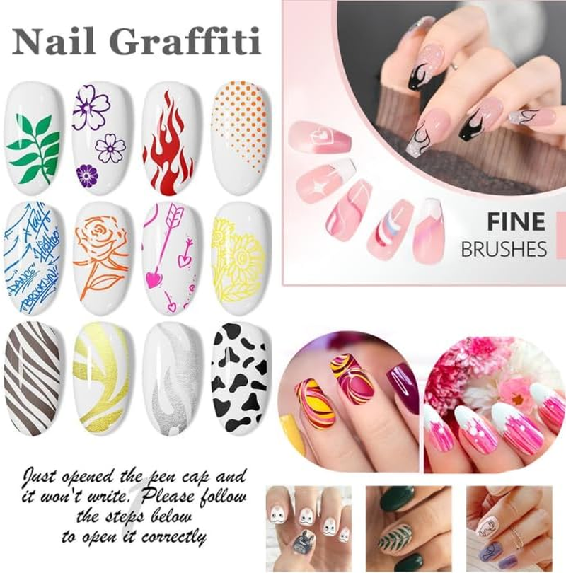 Nails Art Professional Nail Art Marker Set, 12 Water-Based Quick-Dry Colors, 0.5Mm Fine Tip, Manicure Design Kit for Beginners and Professionals