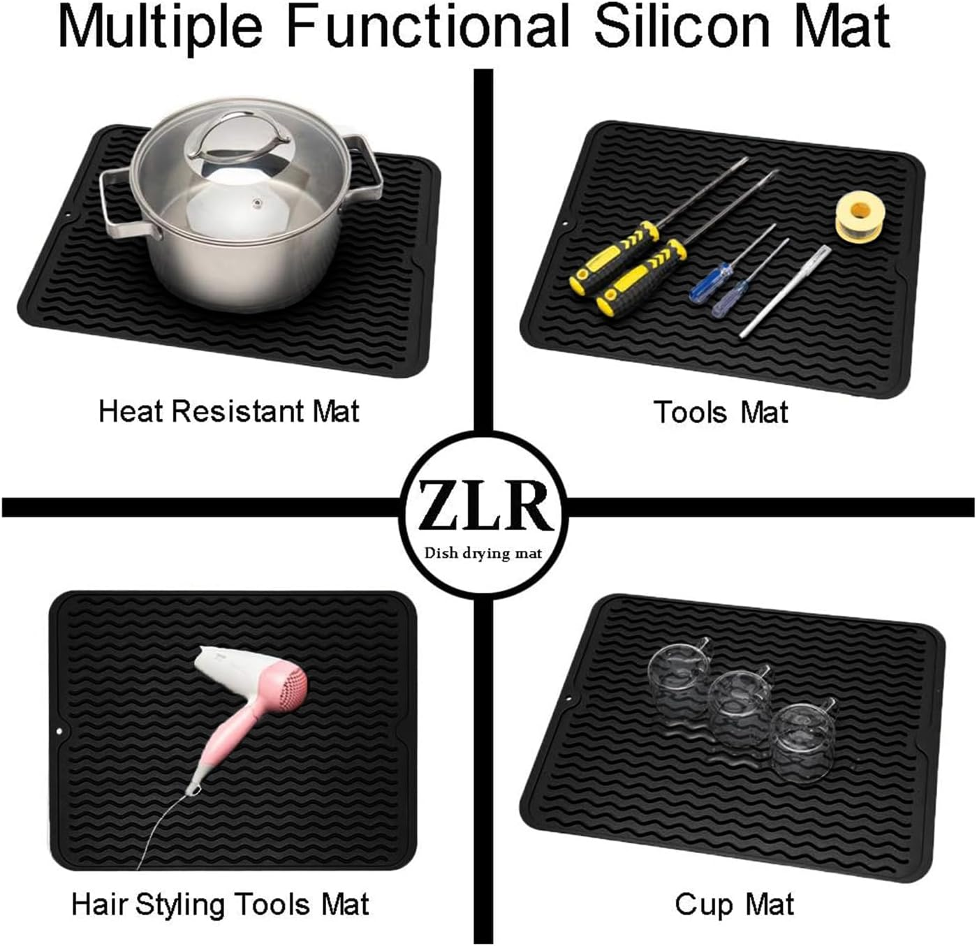Heat-Resistant Stove Cover Mat & Utensils, Silicone Top Protector, Silicone Stove Mat for Kitchen, Easy Clean Multi Usage Drying Matt (Black) - Grey image number 6