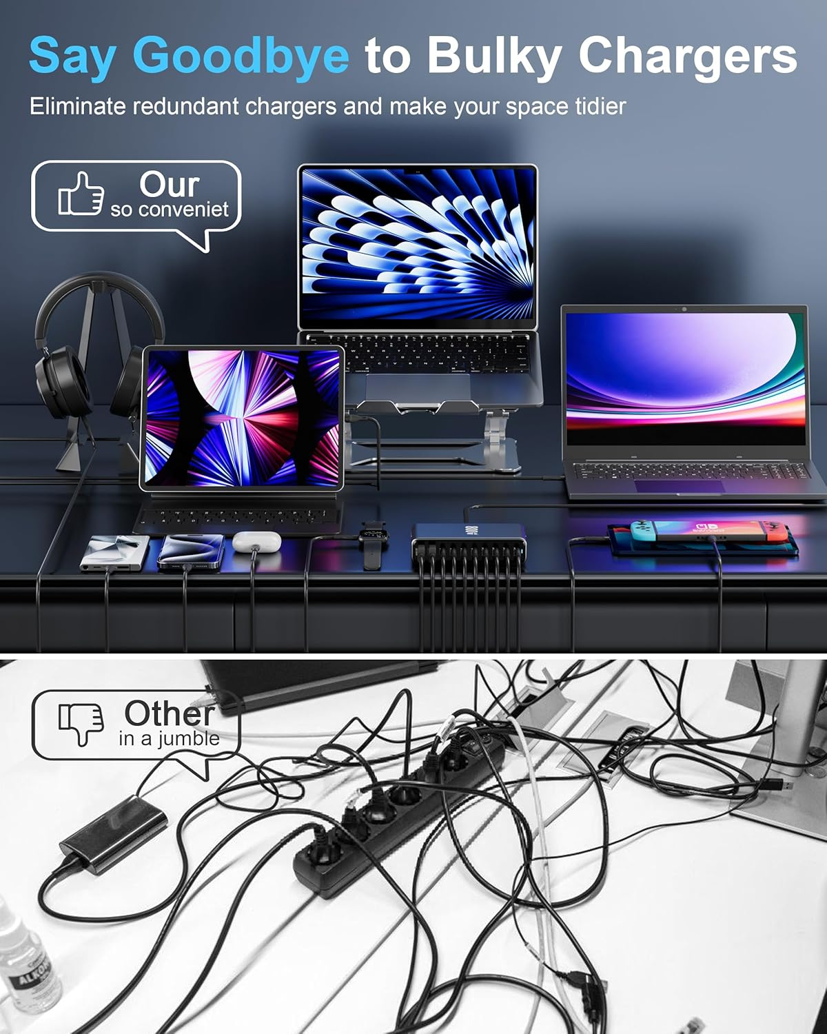 ARIELLX 800W USB-C Charging Station - 140W USB C Charger, 100W USBC Gan Laptop Charger, 10-Port Multi Fast Charger Dock Compatible with Macbook Pro, Ipad, Iphone 16 Pro Max/15, Samsung Galaxy, Dell image number 3