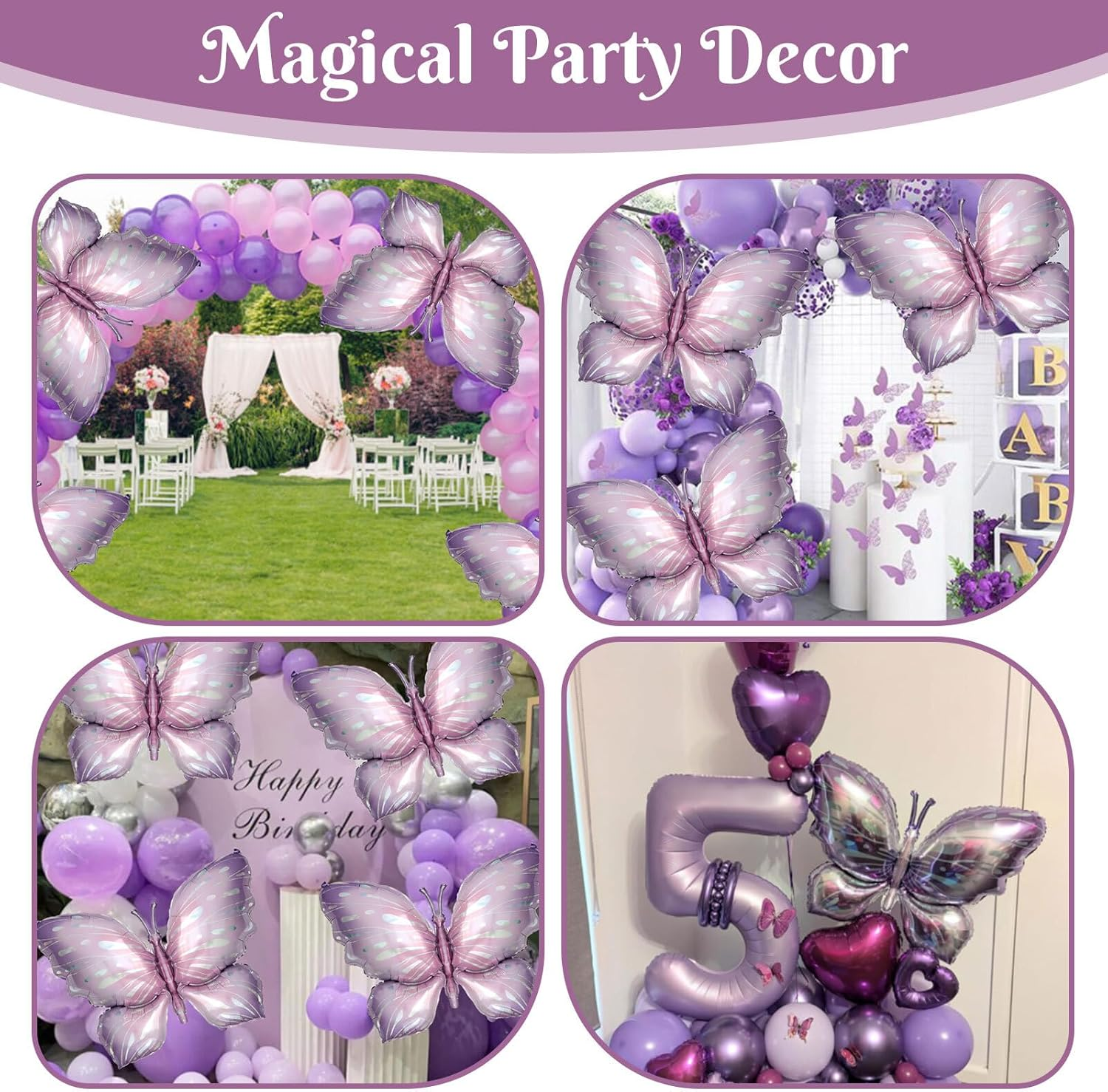 Lyvixora 2 Pcs Purple Butterfly Balloons - Elegant Butterfly Foil Balloons for Birthday Party Decorations, Vibrant Mylar Balloon Kit for Wedding & Theme Parties image number 4