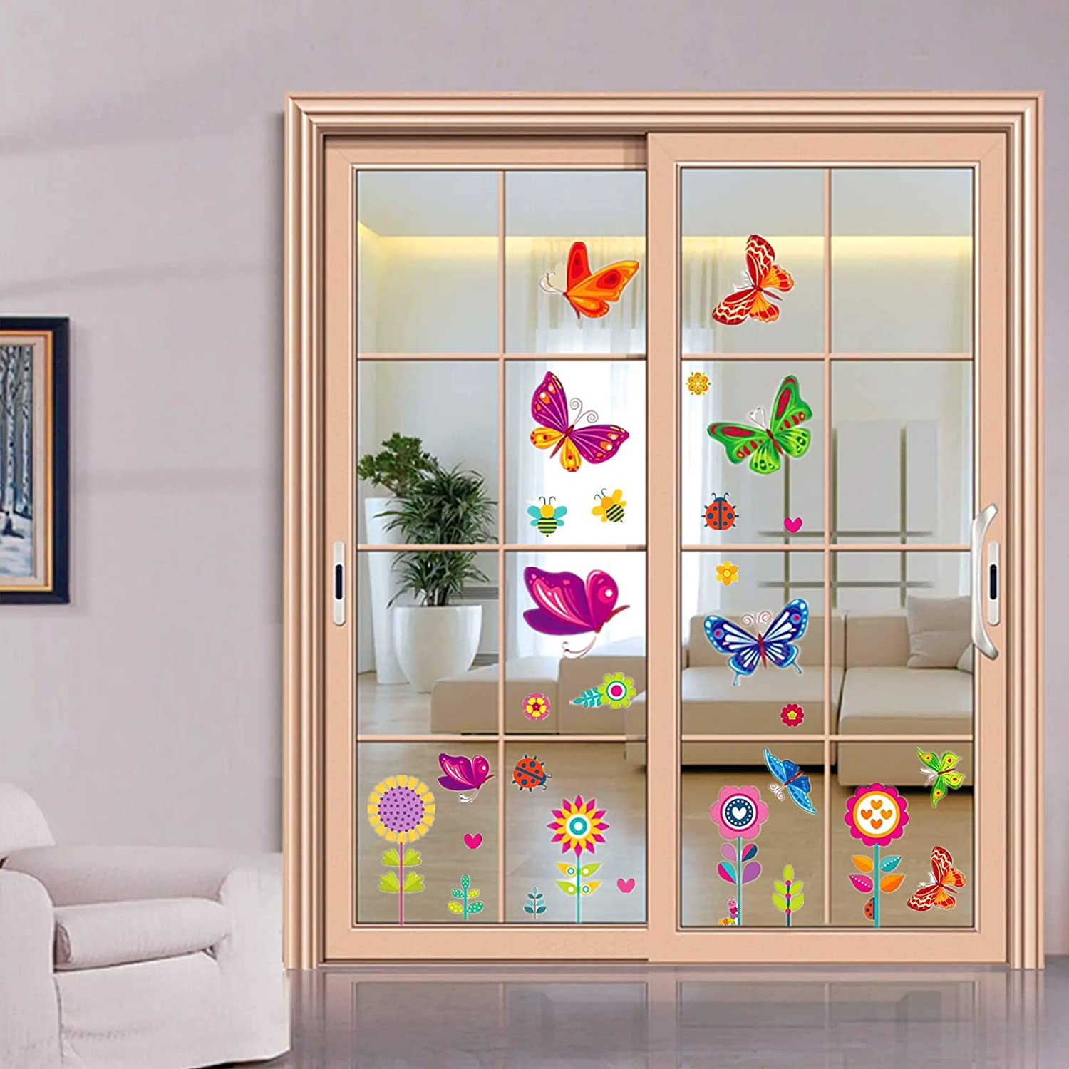 109Pcs Window Stickers, 9 Sheets Double Sided Reusable Window Decals with Flowers, Butterflies and Bee, Anti-Collision Stickers for Glass Door, Window Decorations for Home, School, Kindergarten, Shop. - Ws05 image number 5
