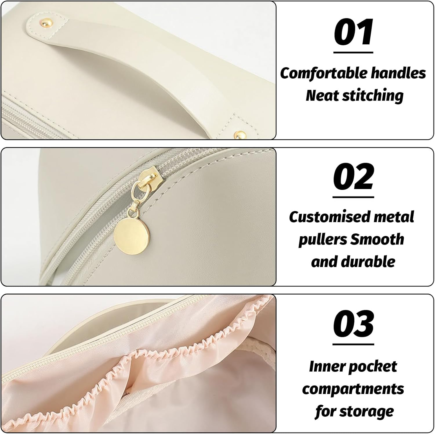 Cosmetic Bag, Extra Large Waterproof Makeup Organizer, High-Quality PU Travel Toiletry Bag for Women, Spacious Multi-Compartment Storage Pouch for Cosmetics, Skincare, Brushes, and Essentials (White) image number 4