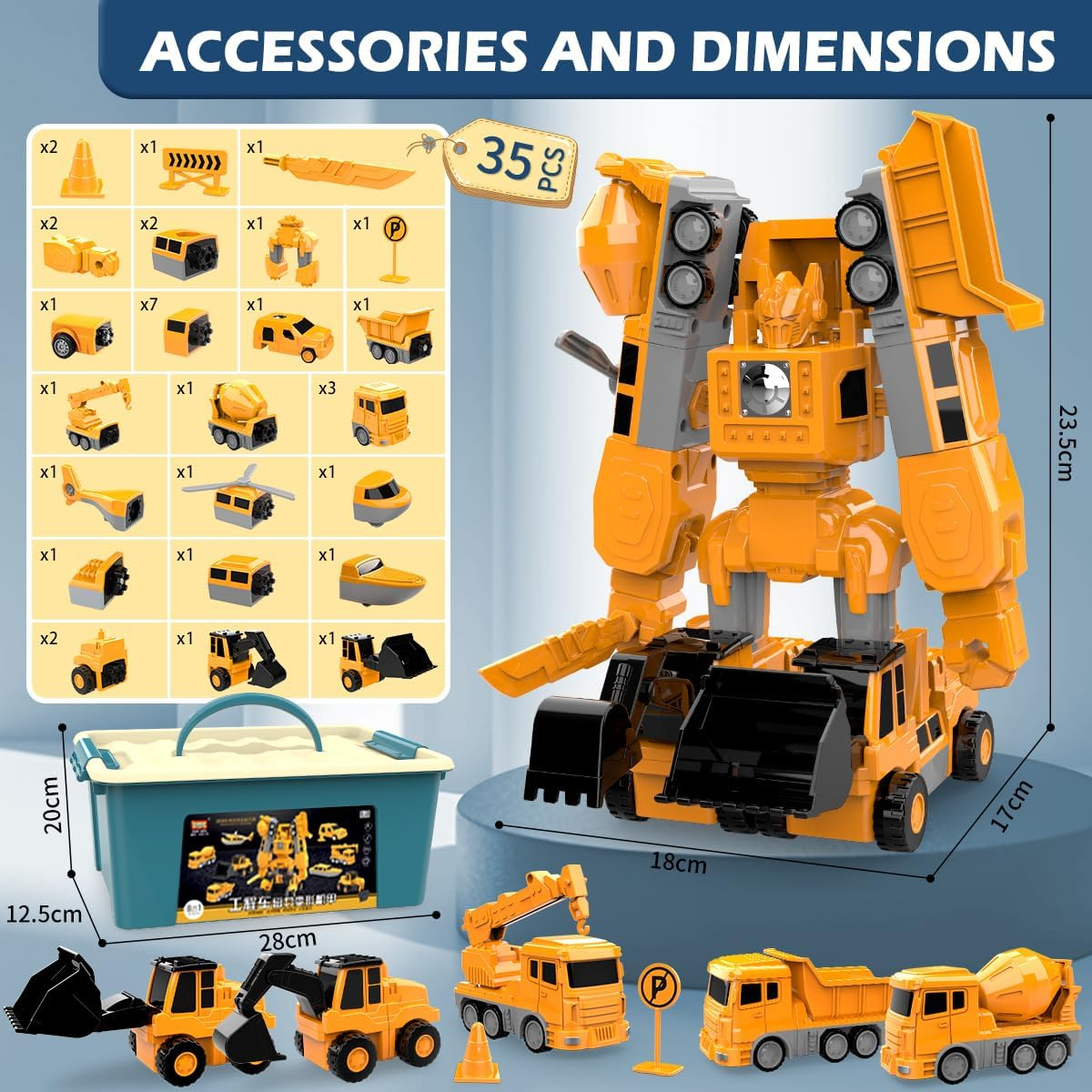 Magnetic Transform Engineering Toy Car DIY Truck Assembled Robot Toys with Storage Box, Building Blocks Construction Toys for 3 4 5 6 Year Old Boys Toy, STEM Educational Gifts for Kids(35 PCS) image number 3